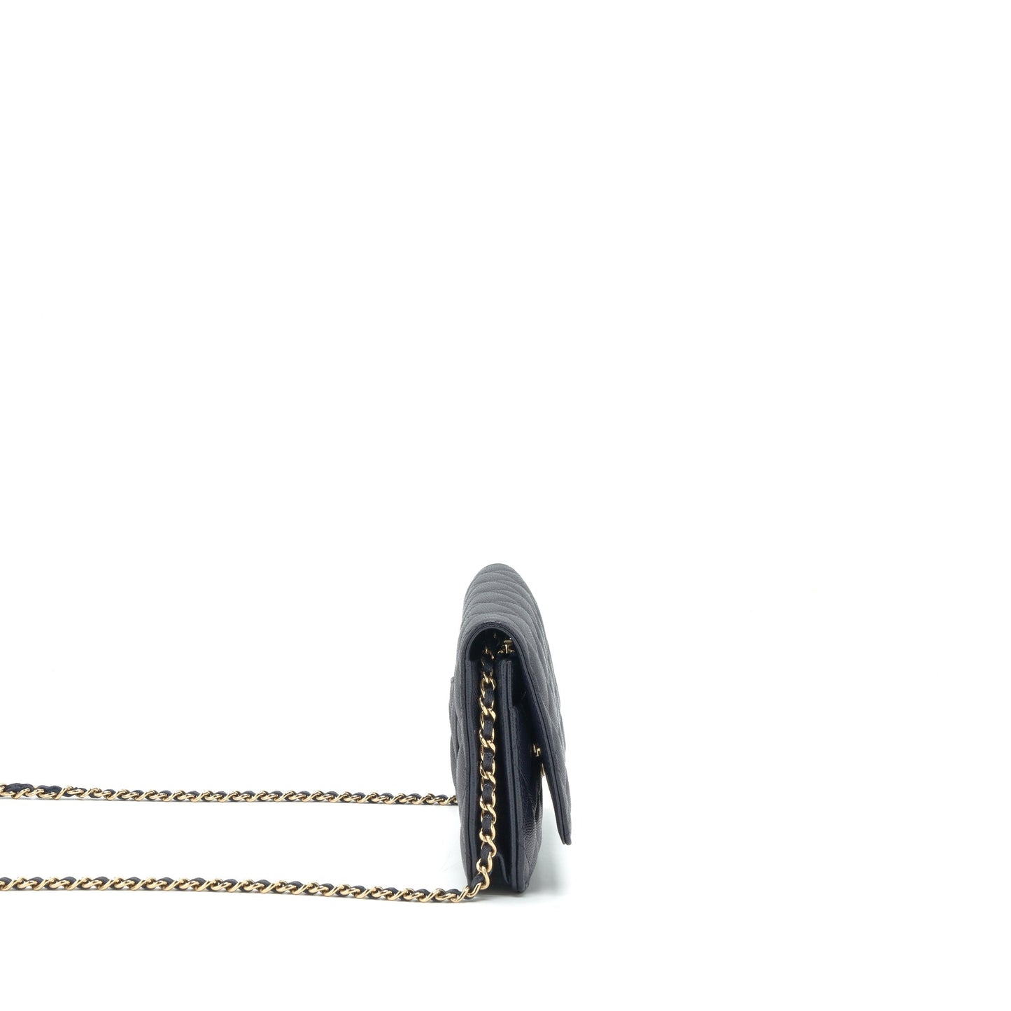 Chanel Classic On Caviar Navy LGHW Blue Wallet Case