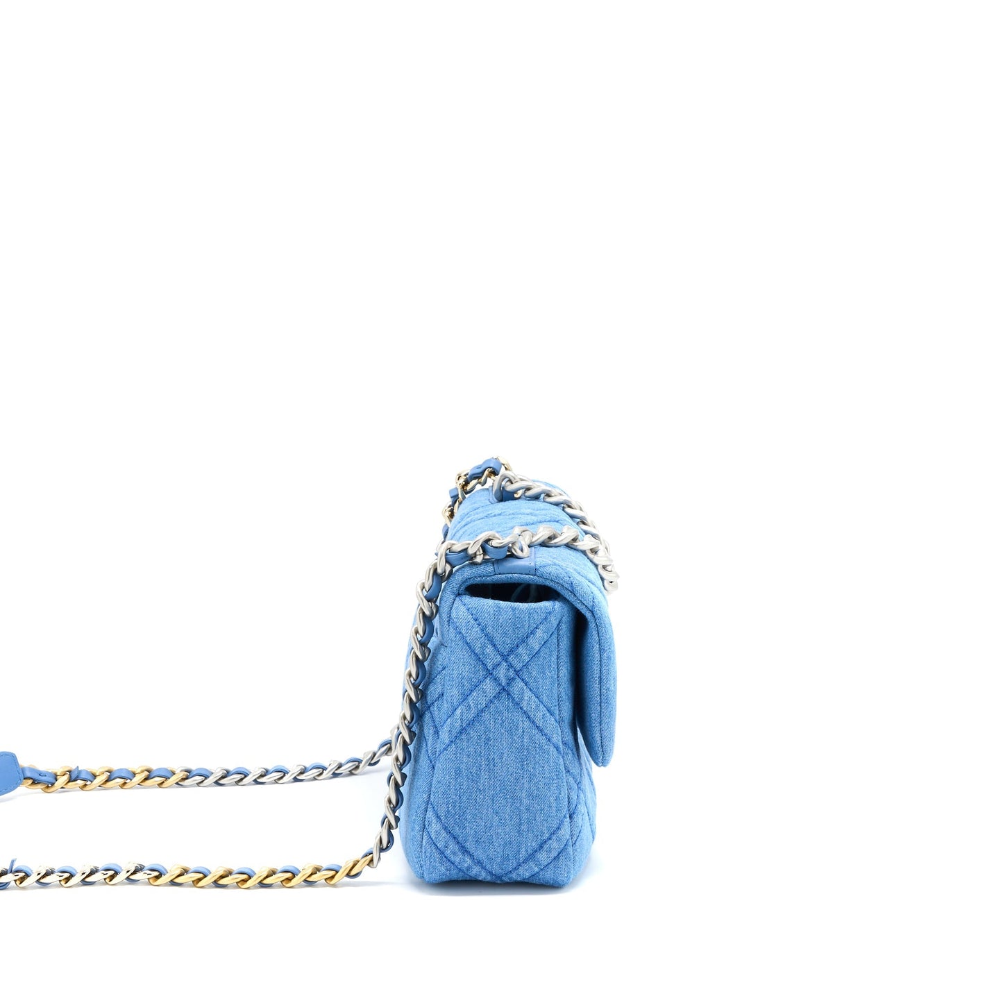 Chanel 22P 19 Denim Light Hardware Microchip Multicolour Blue Small Handbag