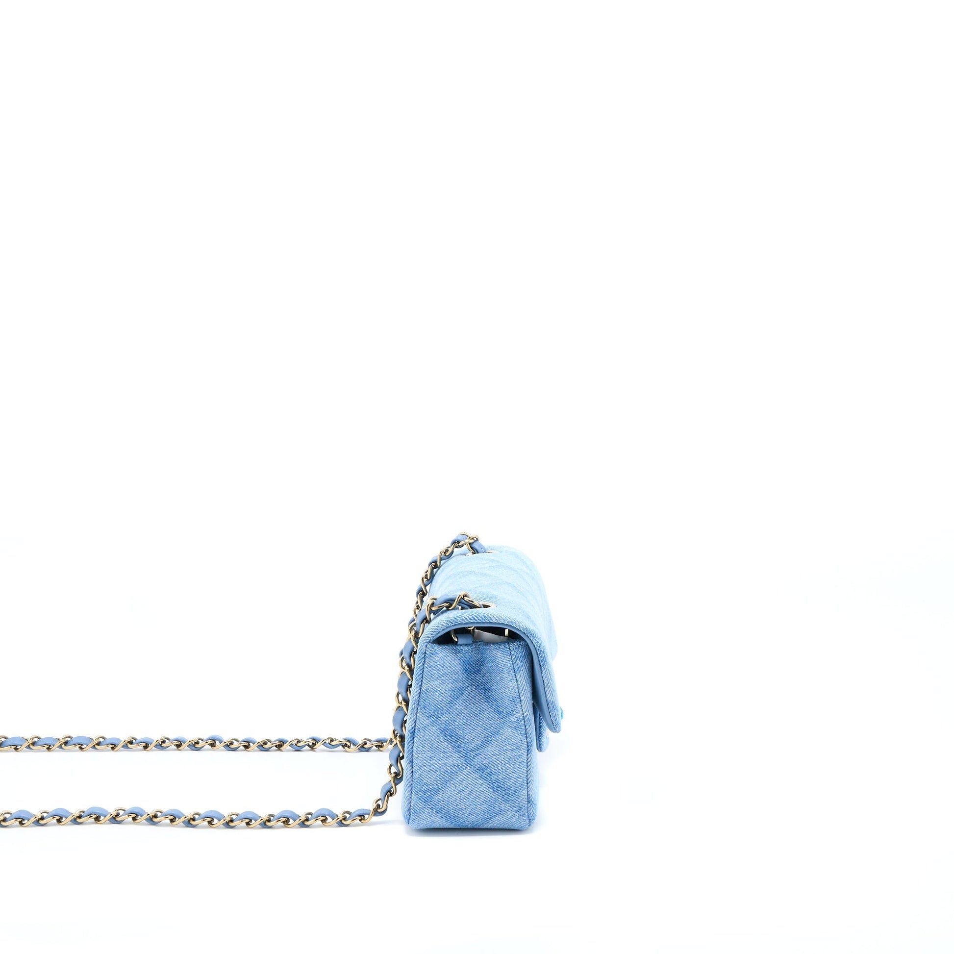 Chanel 22B Rectangular Denim Light LGHW Microchip Blue Mini Bag