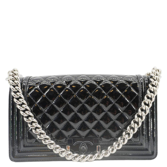 Chanel Boy Flap Medium Plexiglass Patent Leather Crossbody Bag Black
