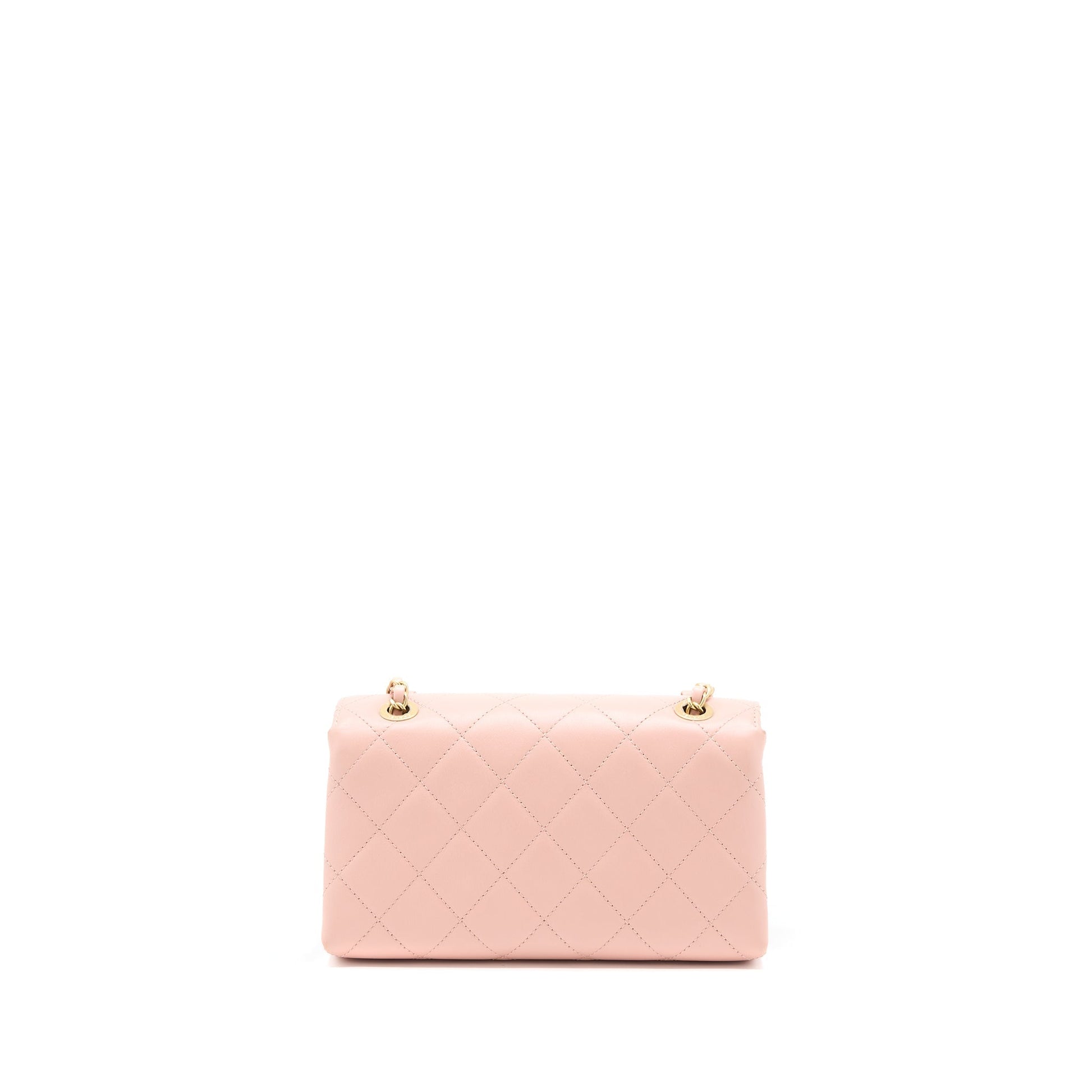 Chanel Front Logo Flap Calfskin Brushed GHW Pink Shoulder Bag