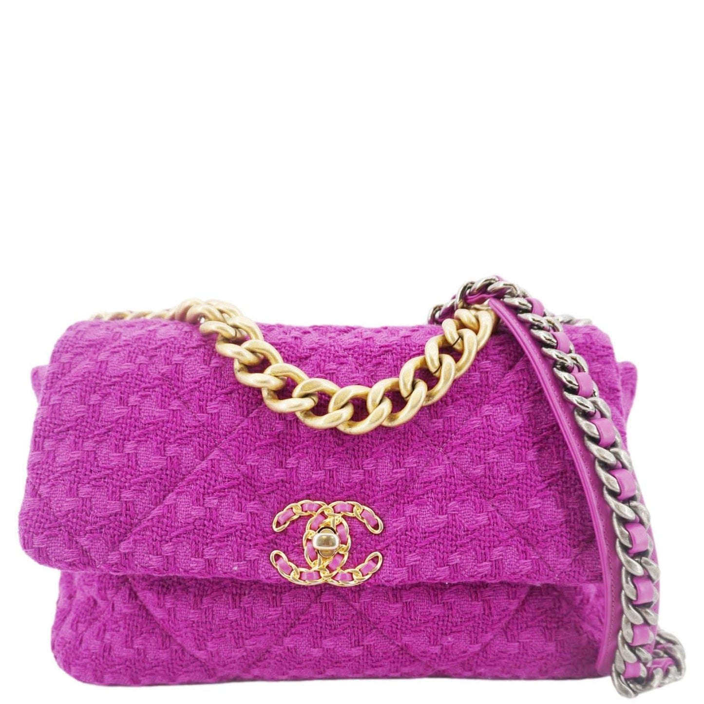 Chanel 19 Flap Quilted Tweed Purple Travel Bag