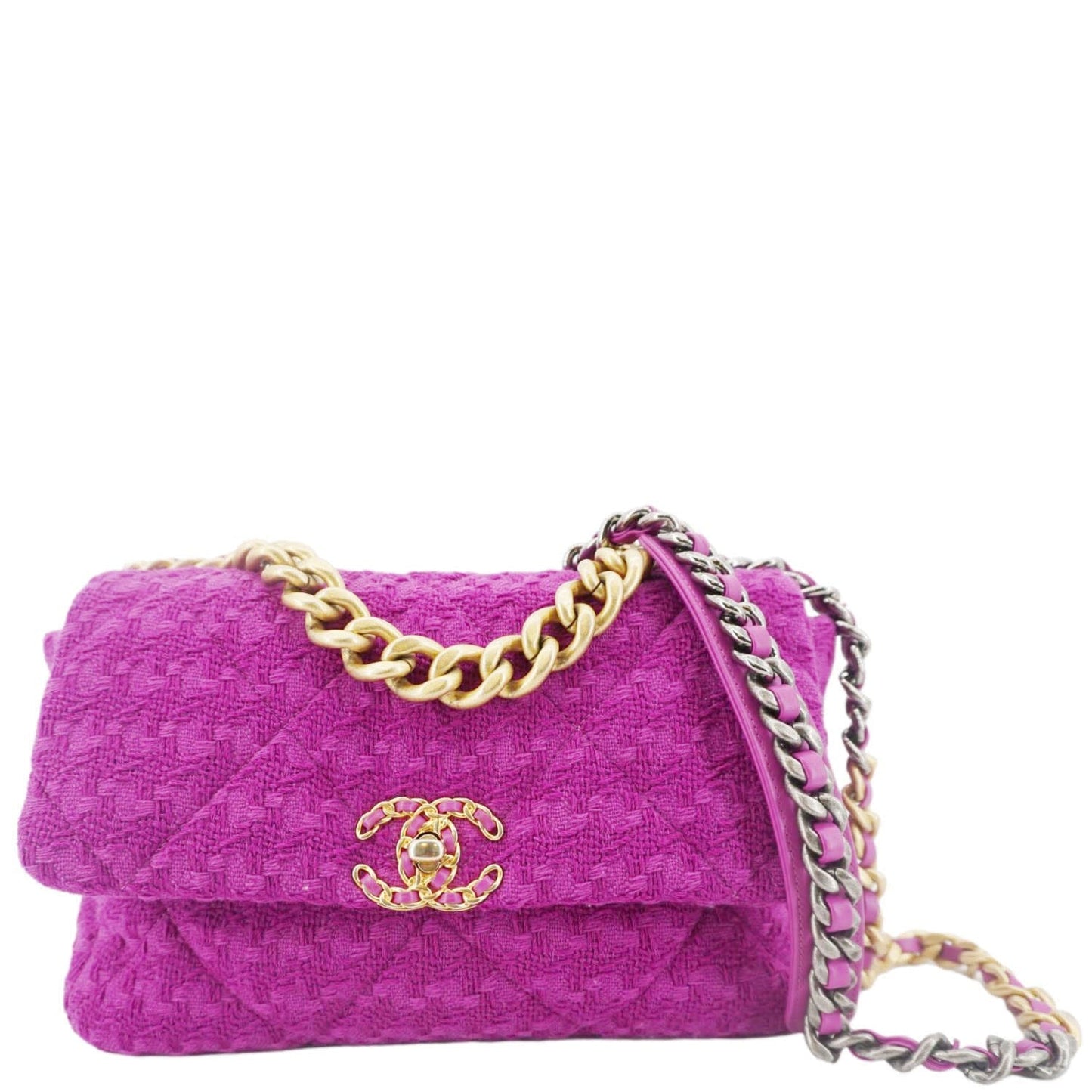 Chanel 19 Flap Quilted Tweed Purple Travel Bag