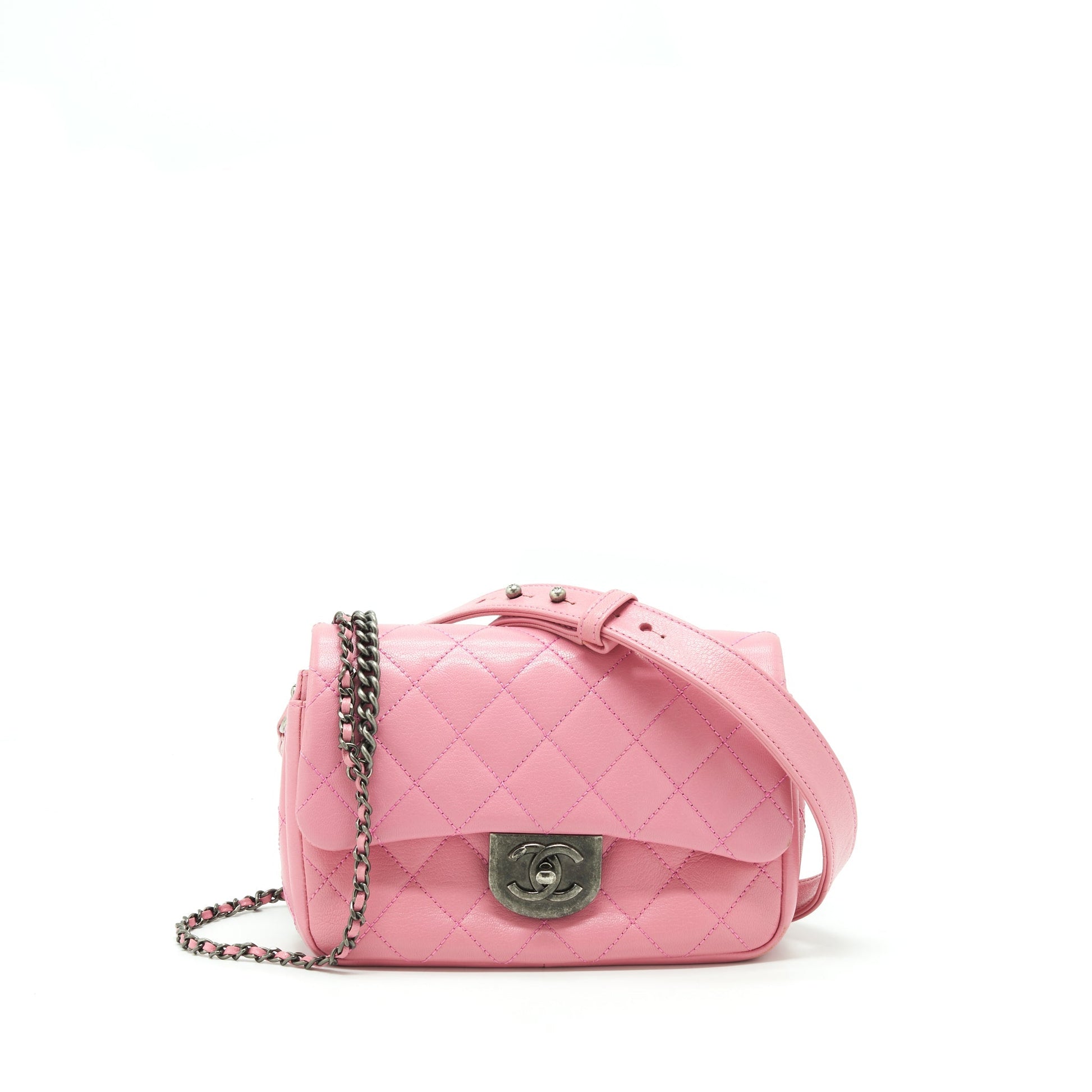 Chanel Quilted Flap Cross Body Ruthenium Hardware Pink Handbag