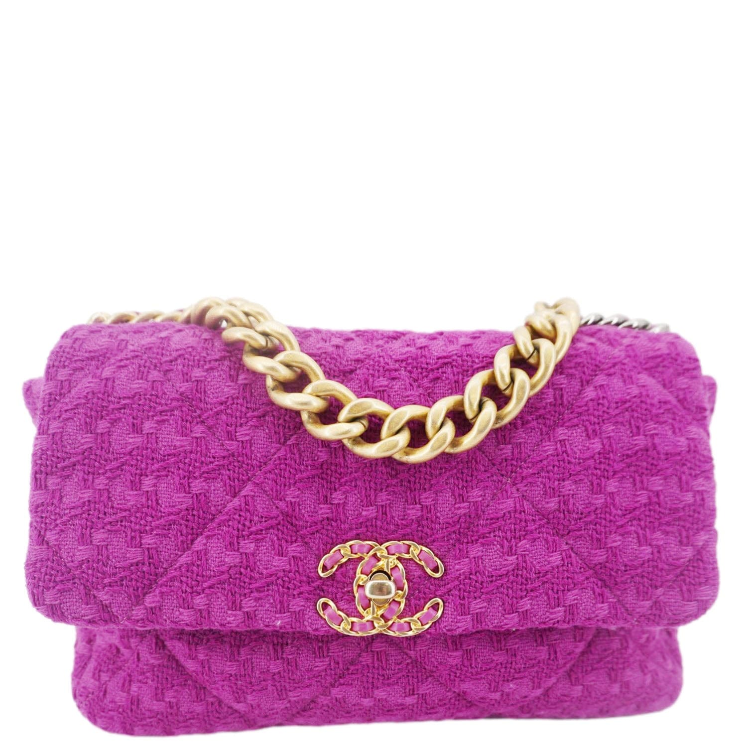 Chanel 19 Flap Quilted Tweed Purple Travel Bag