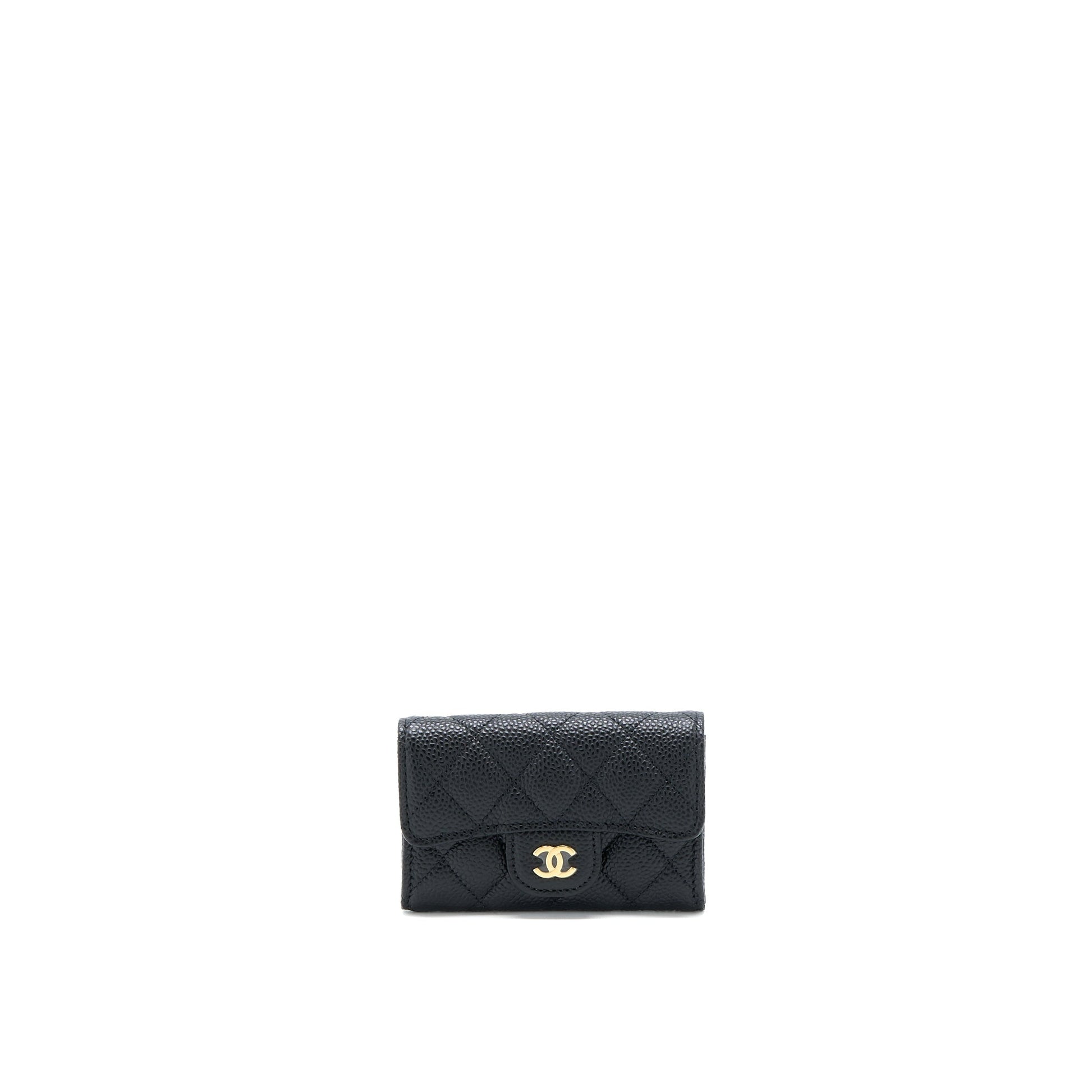 Chanel Classic Flap Card Holder Caviar LGHW Black Leather Wallet Case