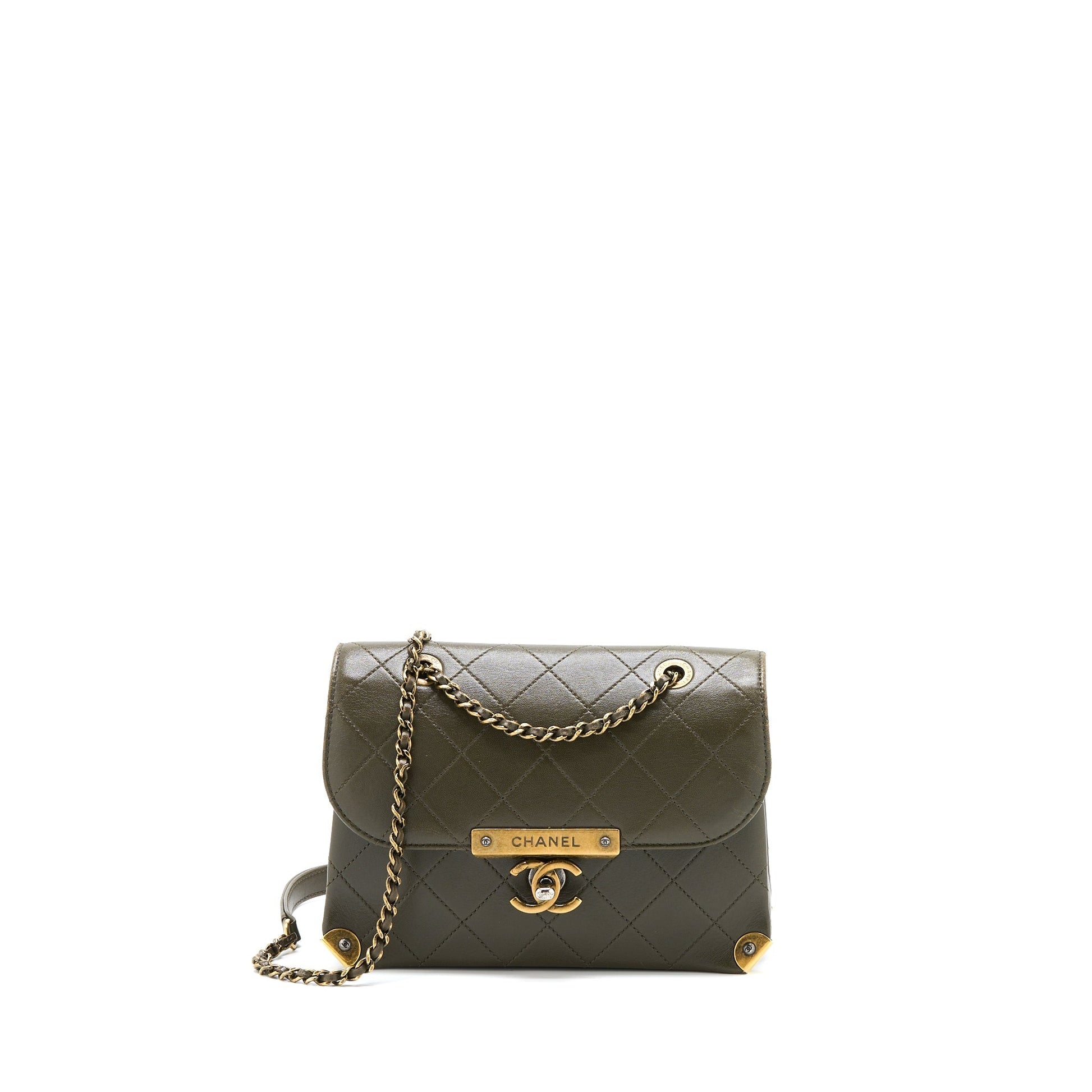 Chanel Messenger Flap Lambskin Olive Ruthenium GHW Green Shoulder Bag