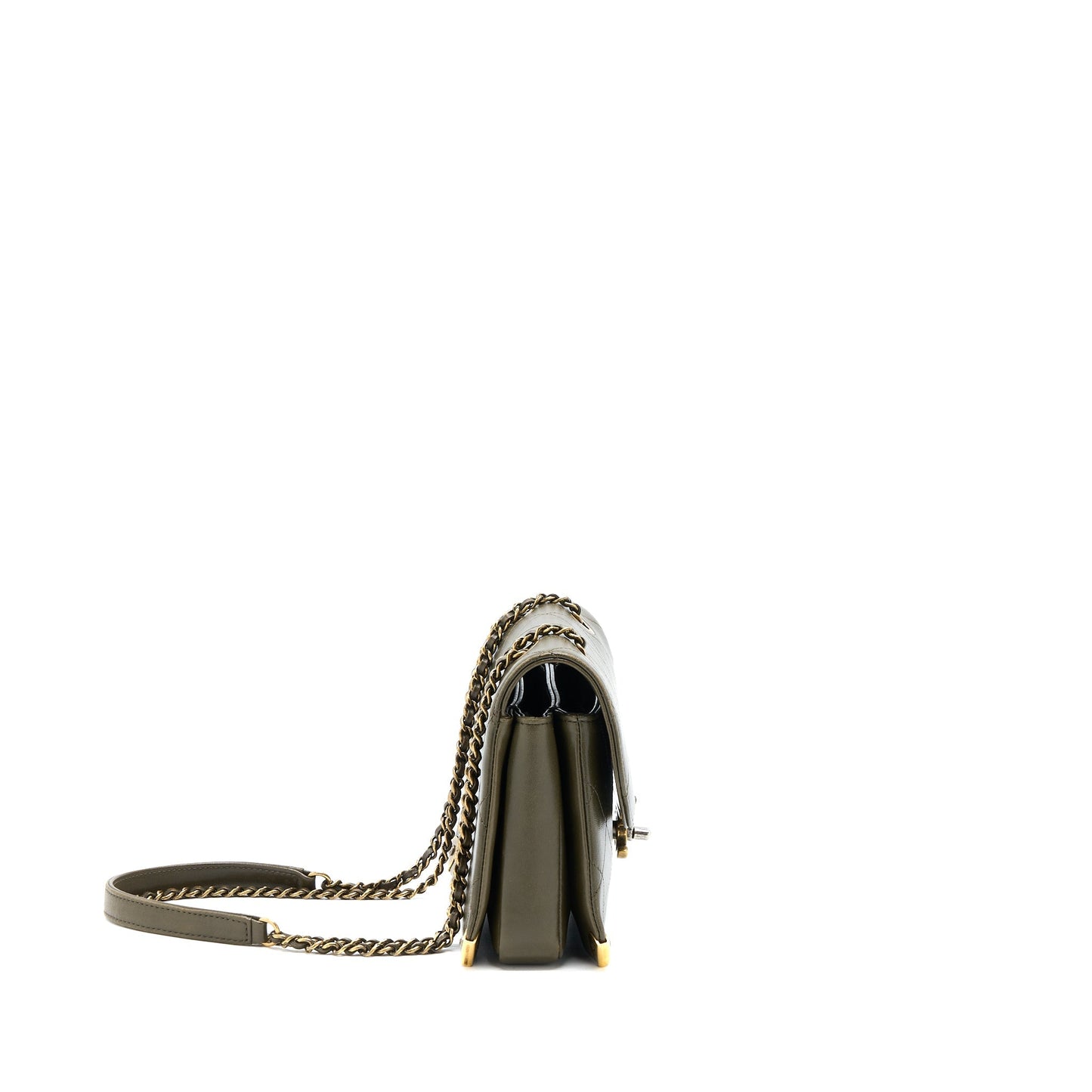 Chanel Messenger Flap Lambskin Olive Ruthenium GHW Green Shoulder Bag