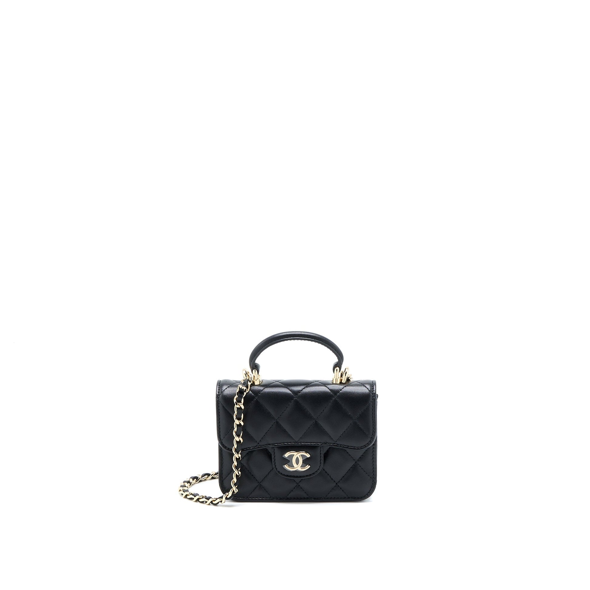 Chanel Top Handle Flap Lambskin LGHW Black Shoulder Bag Black Lghw