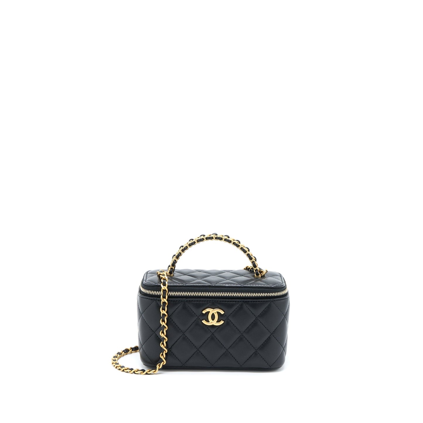 Chanel Top Handle Long Vanity Lambskin GHW Black Leather Handbag