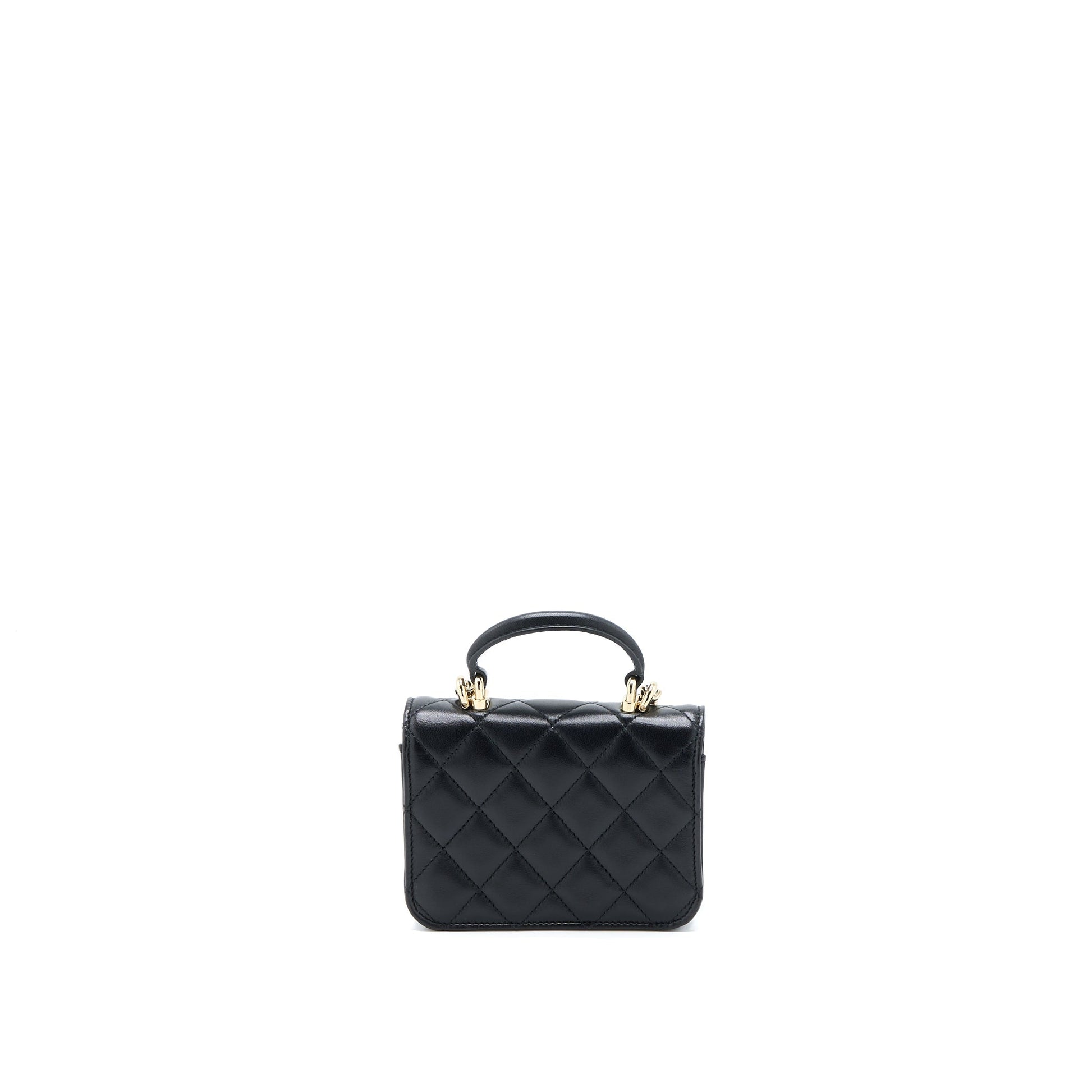Chanel Top Handle Flap Lambskin LGHW Black Shoulder Bag Black Lghw