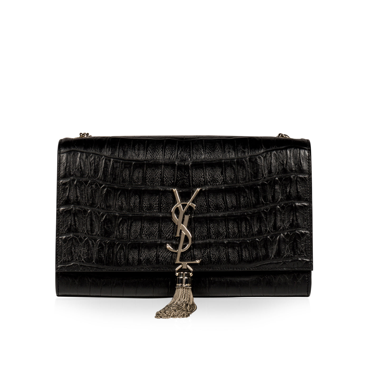 YSL Saint Laurent Kate Tassel Croc Crossbody Bag Embossed Tassel Croc Embossed