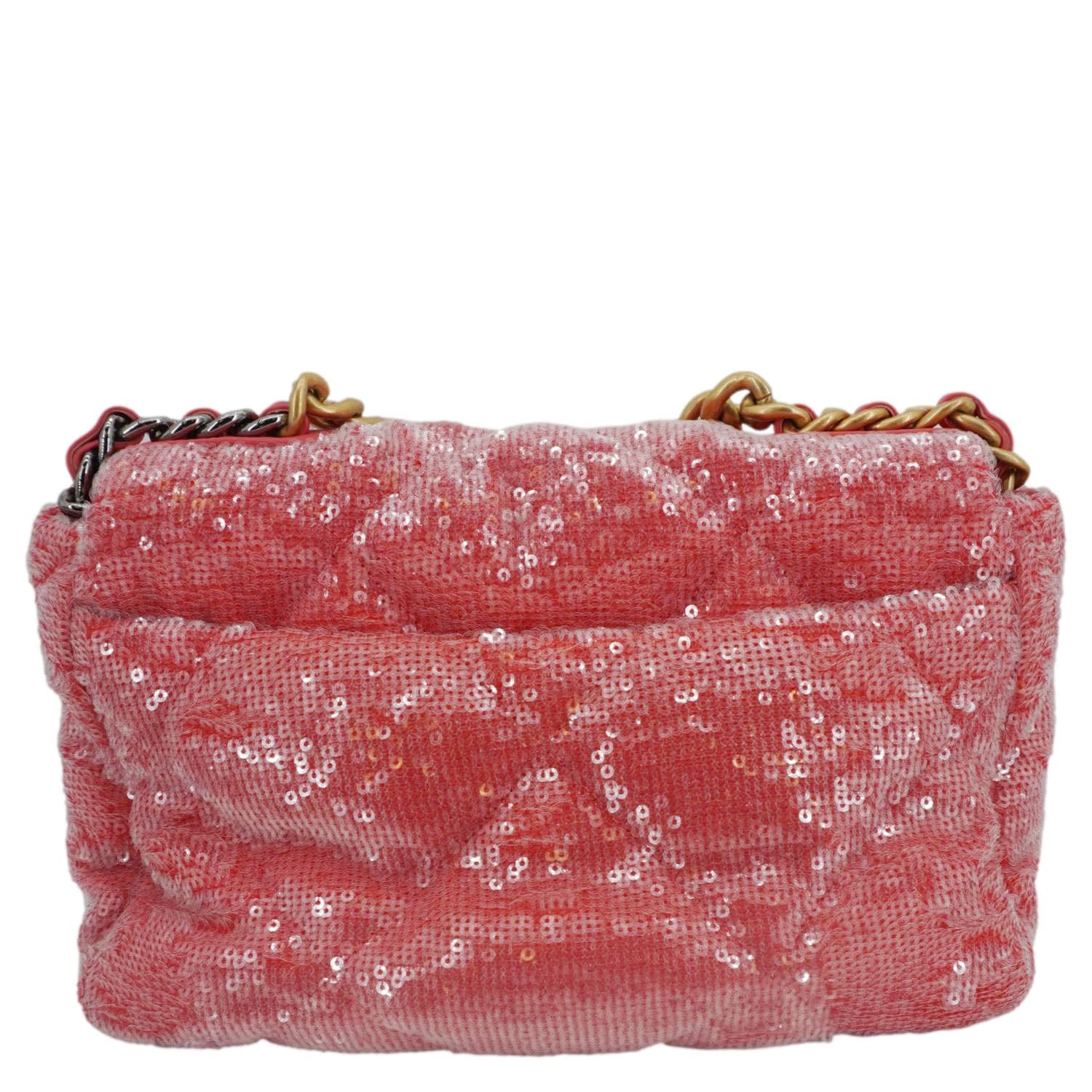 Chanel 19 Flap Quilted Sequin Pink Travel Bag