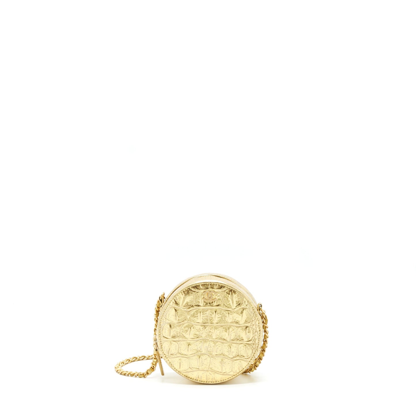 Chanel Round Vanity Croc Embossed GHW Gold Leather Mini Bag