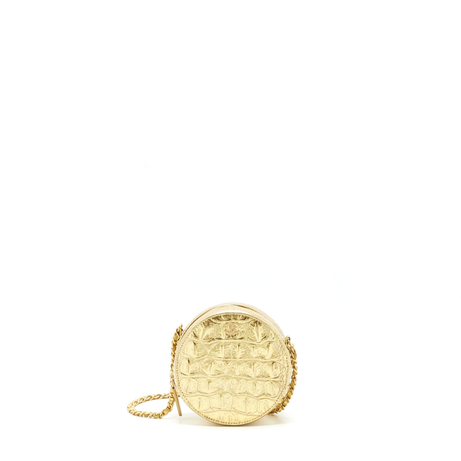 Chanel Round Vanity Croc Embossed GHW Gold Leather Mini Bag