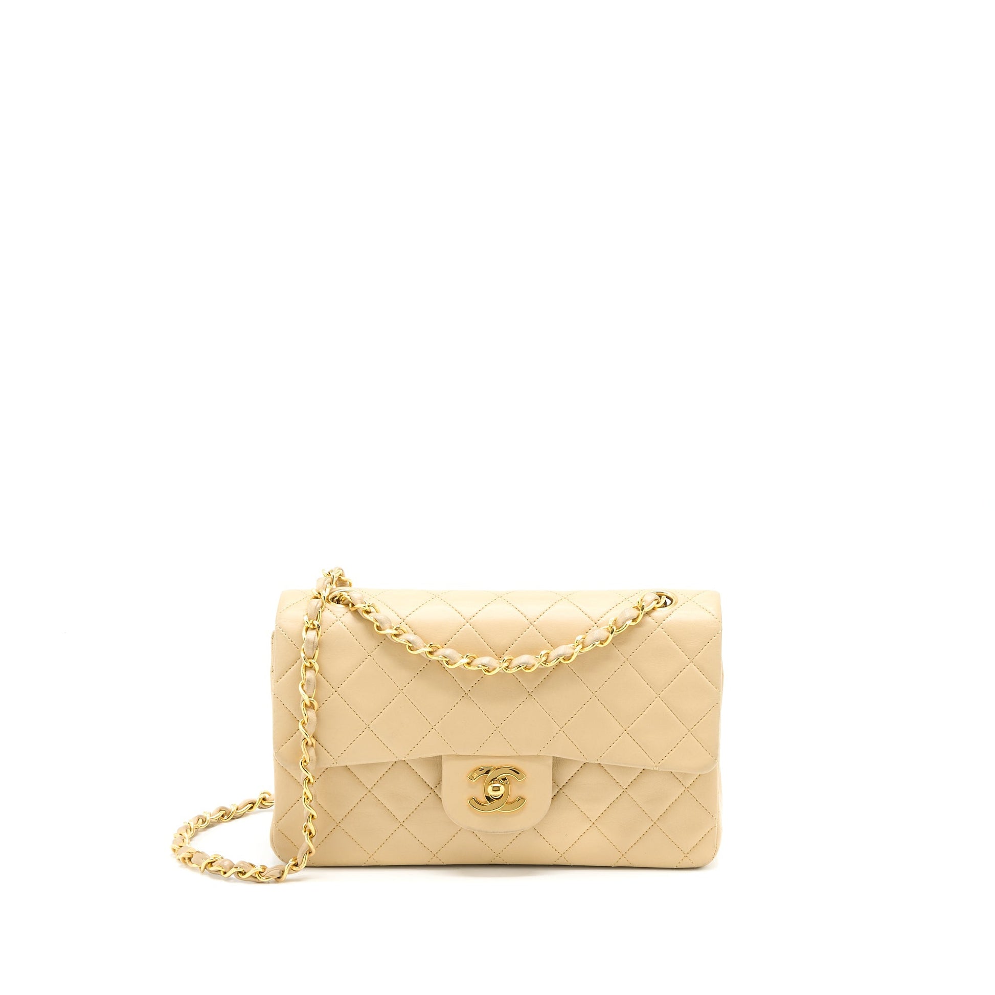 Chanel Classic Double Flap Lambskin GHW Beige Small Shoulder Bag