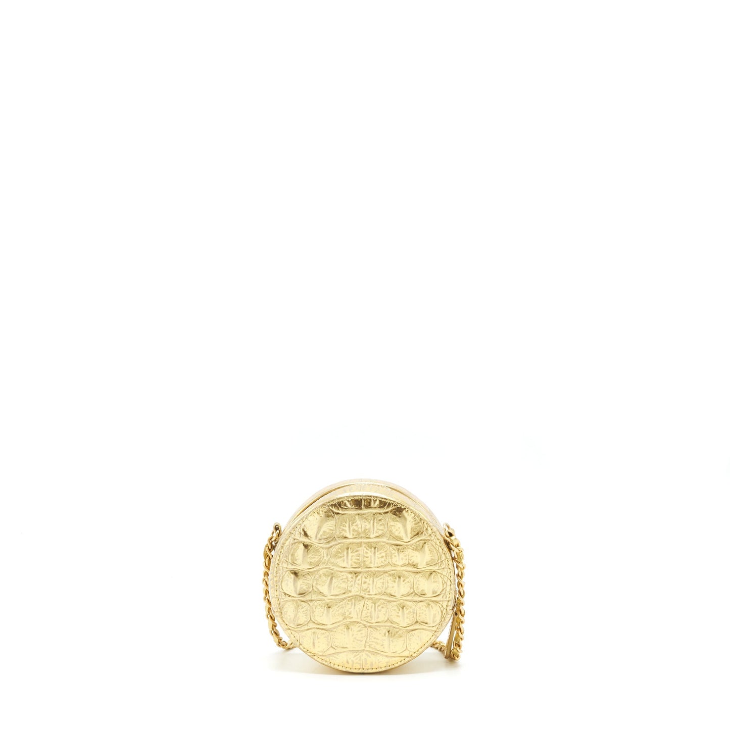 Chanel Round Vanity Croc Embossed GHW Gold Leather Mini Bag