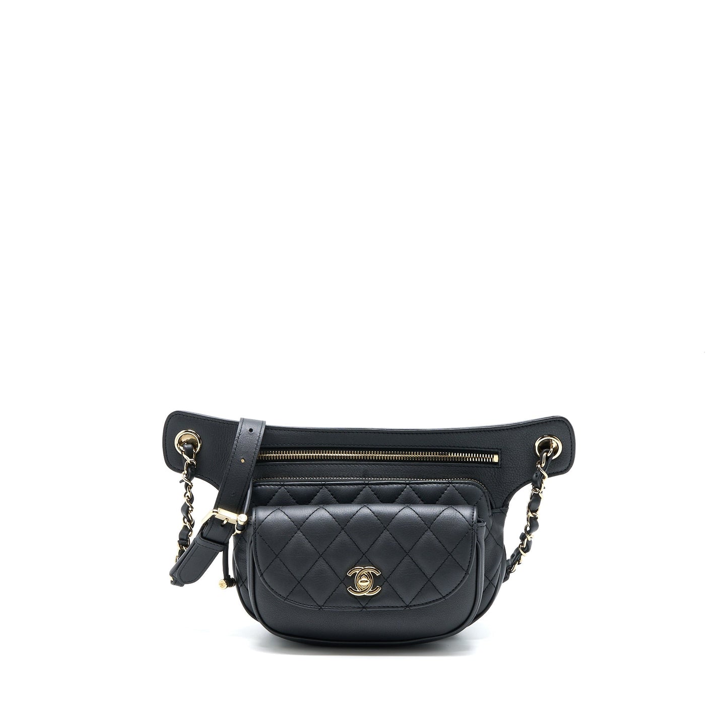 Chanel Quilted Waist Calfskin LGHW Black Handbag