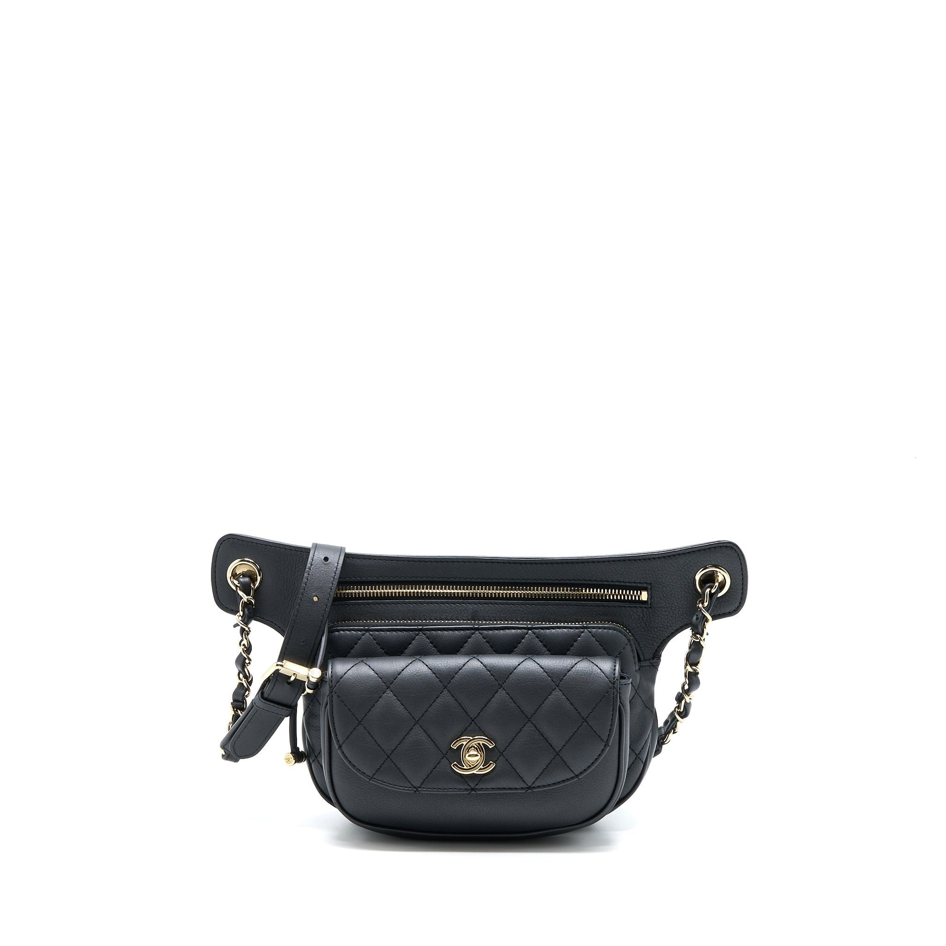 Chanel Quilted Waist Calfskin LGHW Black Handbag