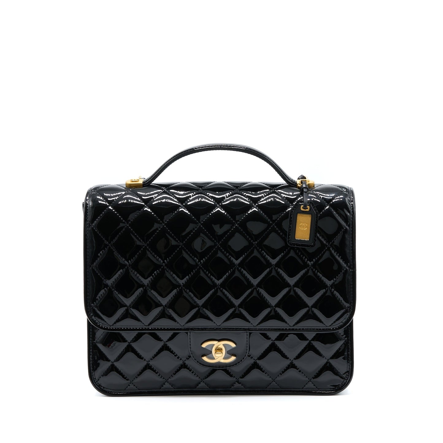 Chanel 22K Backpack Patent Brushed GHW Microchip Black Gold