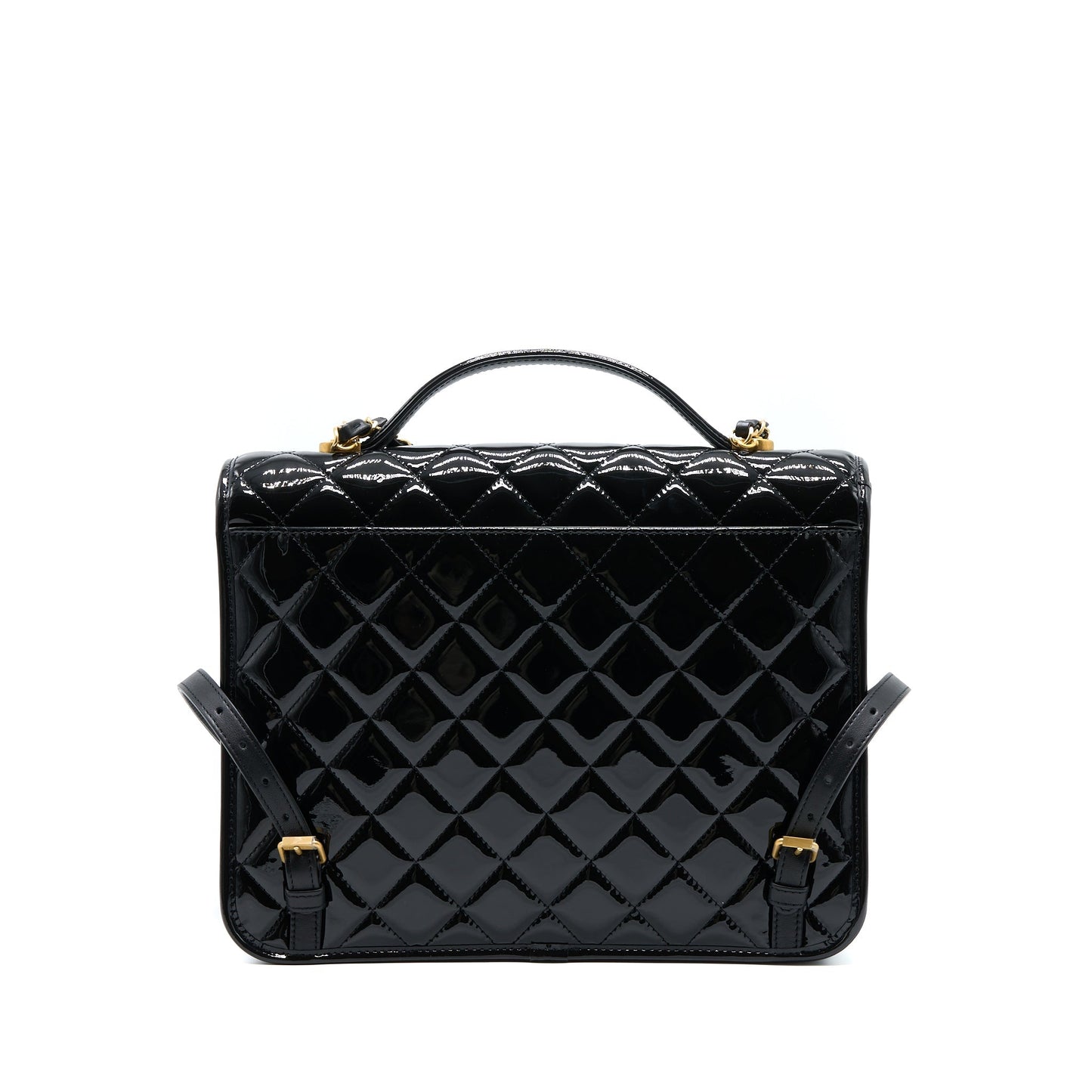 Chanel 22K Backpack Patent Brushed GHW Microchip Black Gold
