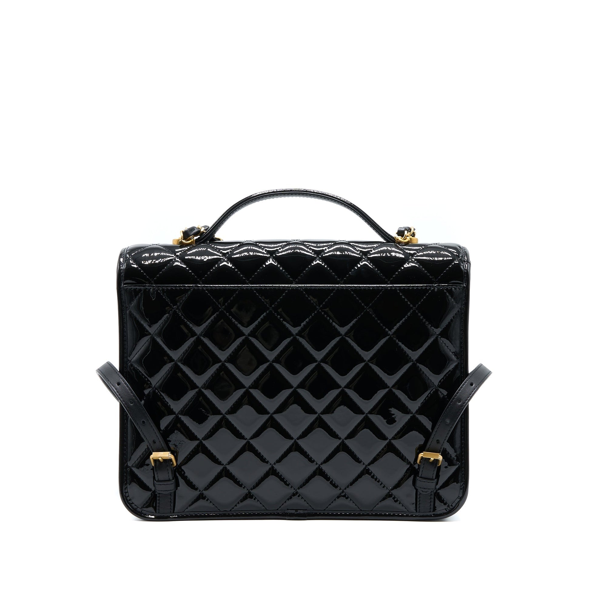 Chanel 22K Backpack Patent Brushed GHW Microchip Black Gold