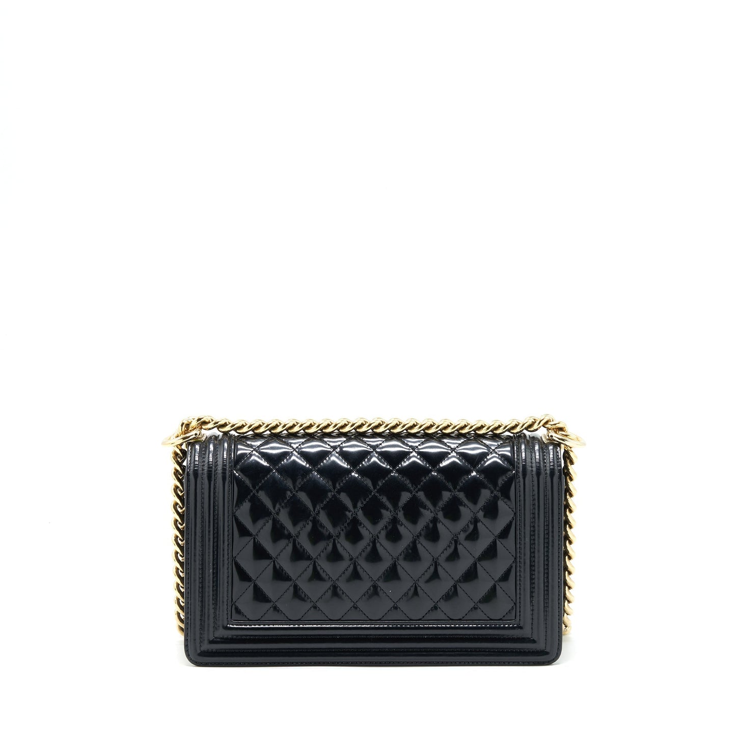 Chanel Le Boy Patent LGHW Black Leather Handbag
