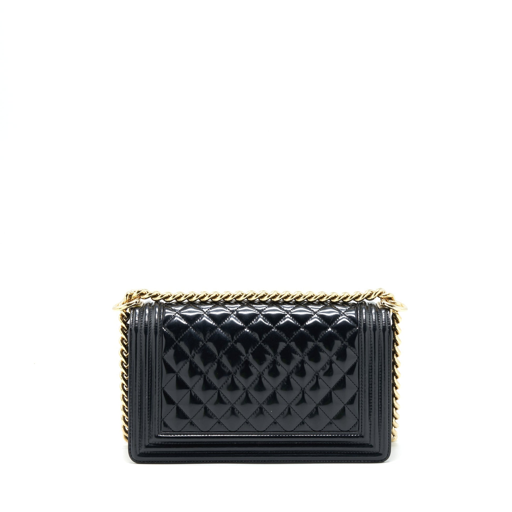 Chanel Le Boy Patent LGHW Black Leather Handbag