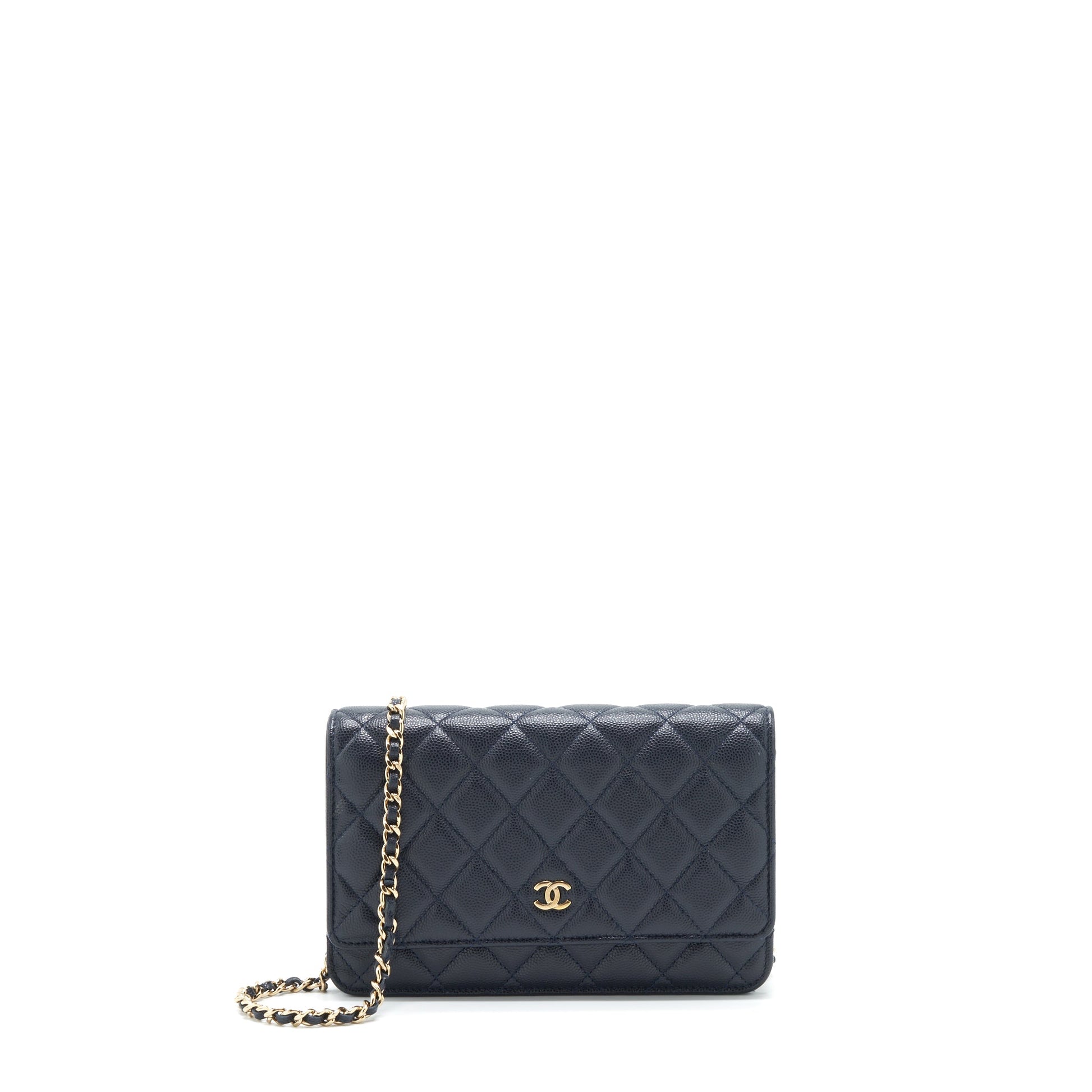 Chanel Classic On Caviar Navy LGHW Wallet Case