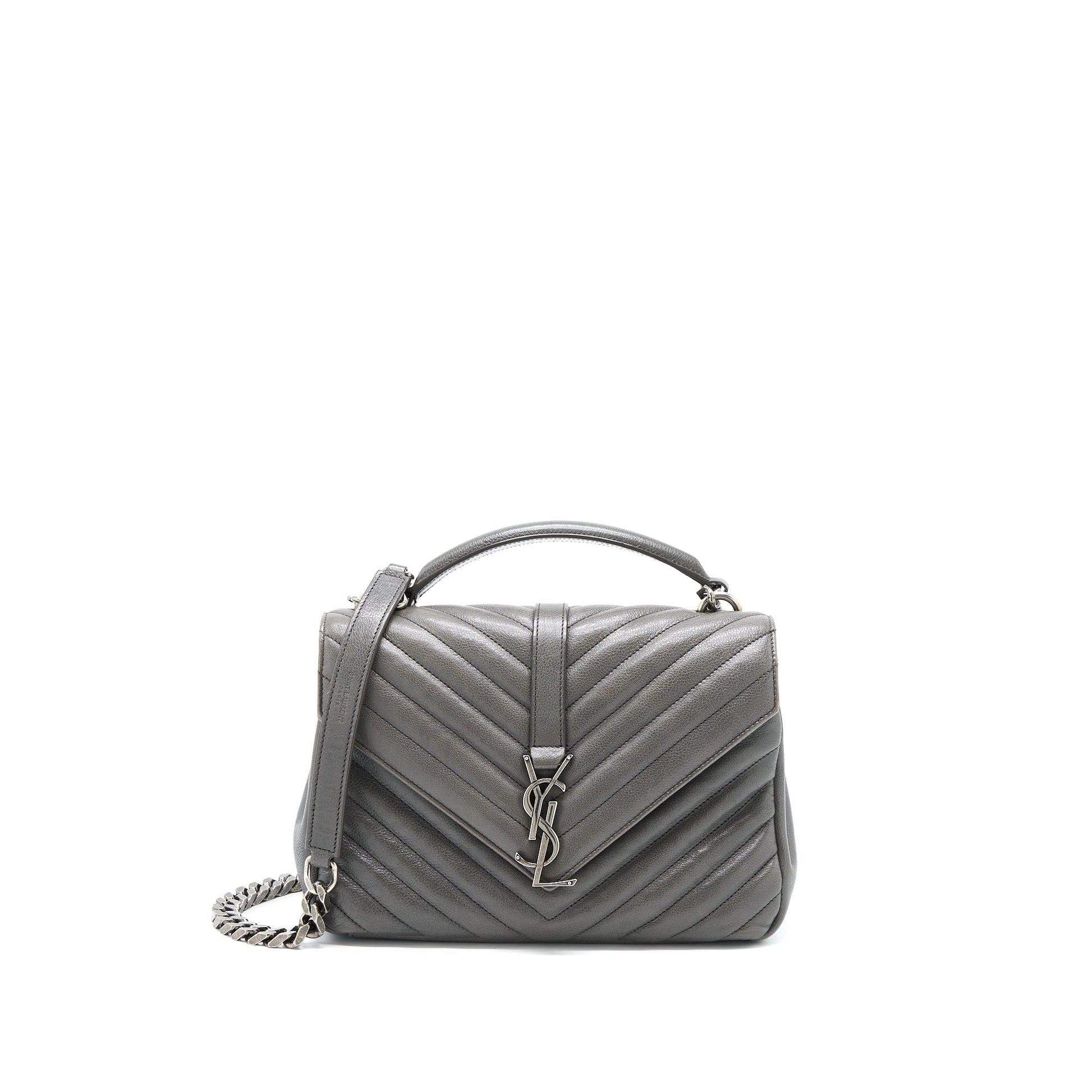 YSL Saint Laurent Saint Laurent College Purse Calfskin Grey With Travel Bag