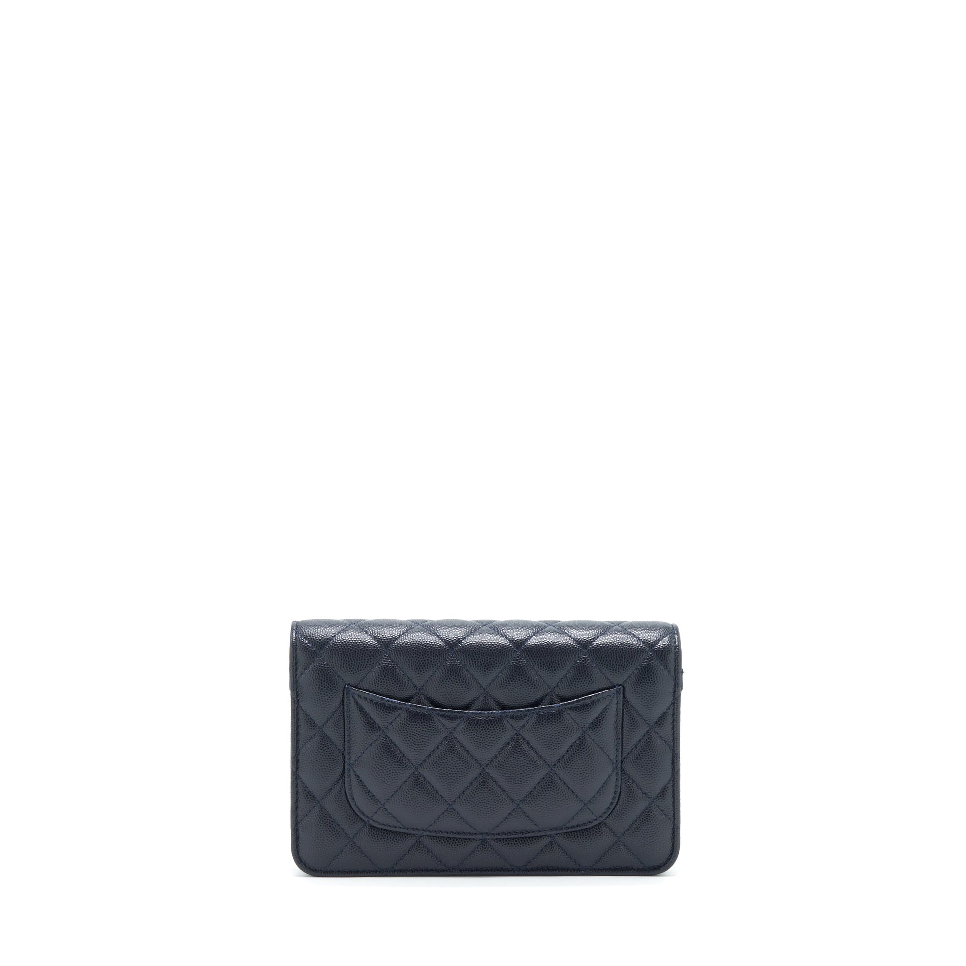 Chanel Classic On Caviar Navy LGHW Wallet Case