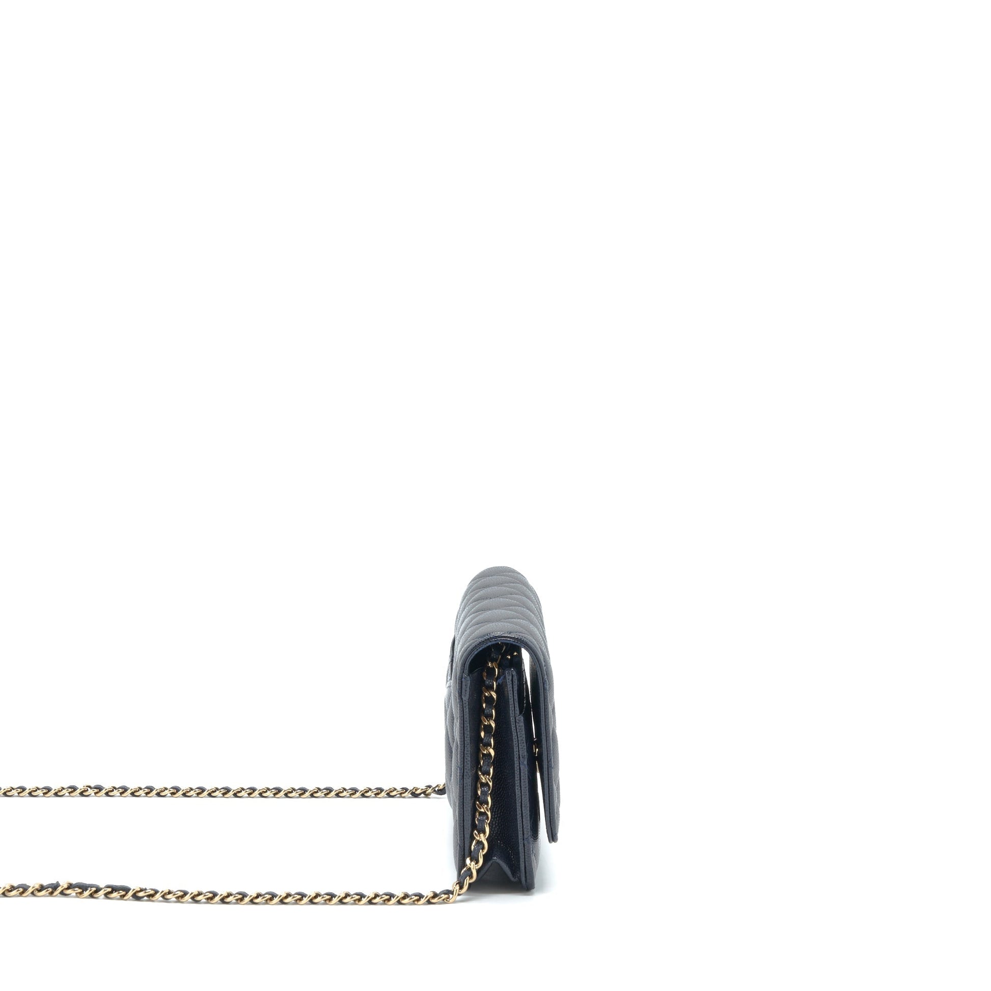 Chanel Classic On Caviar Navy LGHW Wallet Case
