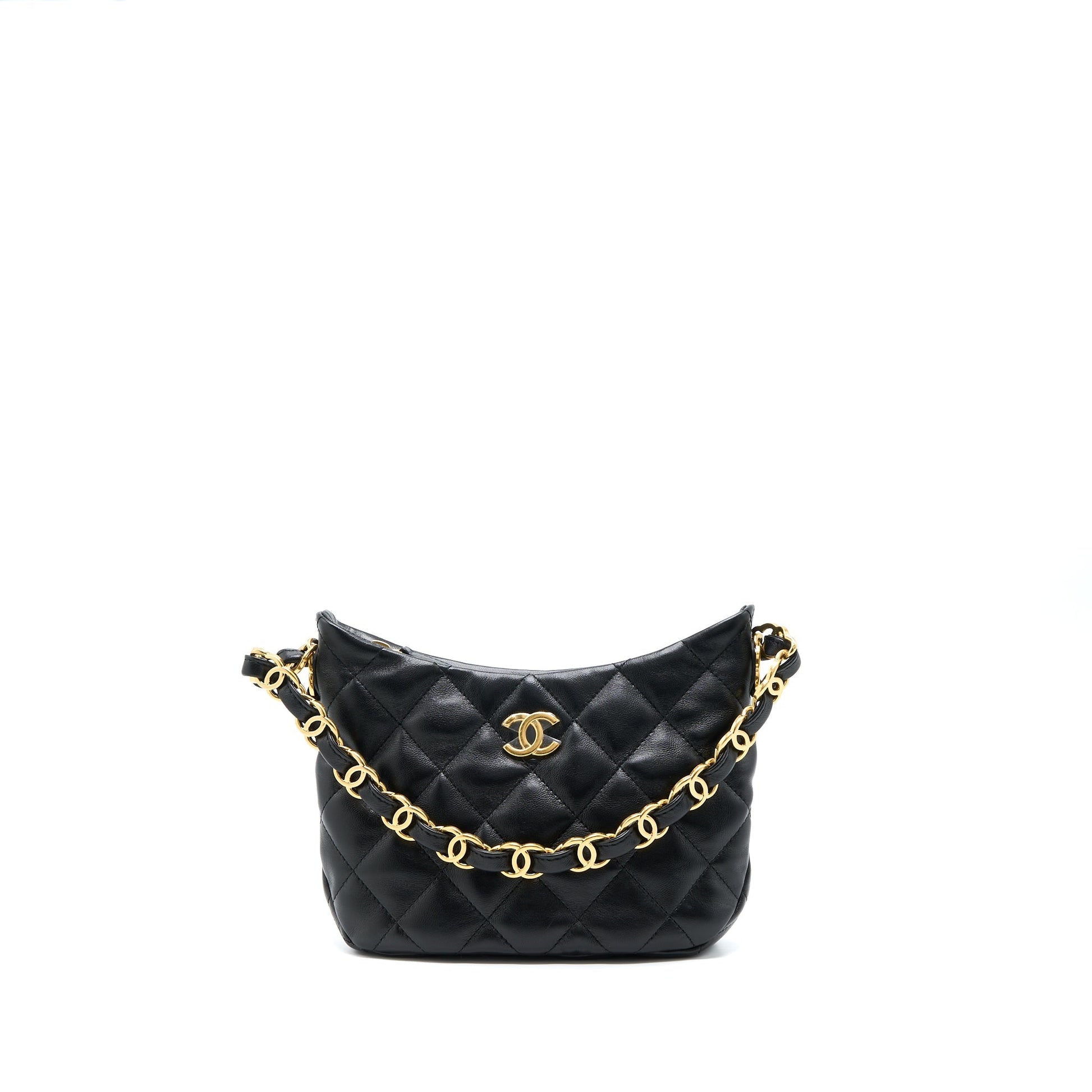Chanel 22K Hobo Lambskin GHW Microchip Black Shoulder Bag