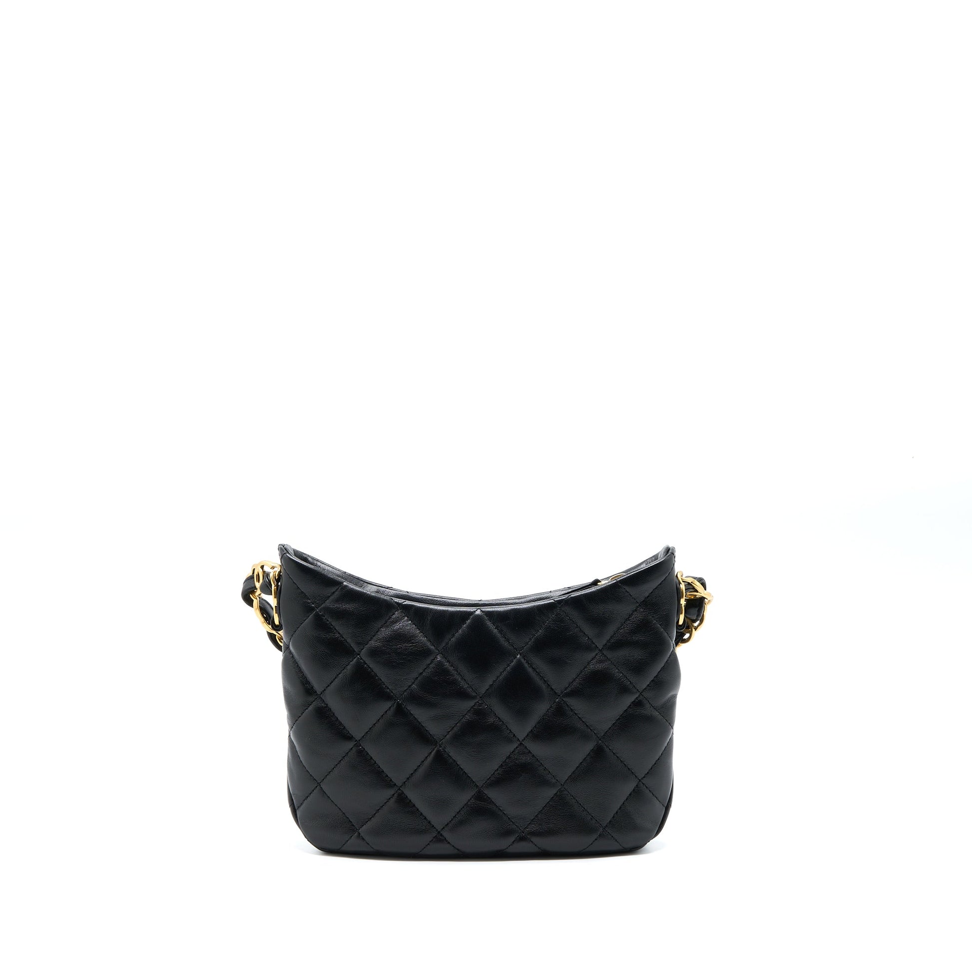 Chanel 22K Hobo Lambskin GHW Microchip Black Shoulder Bag