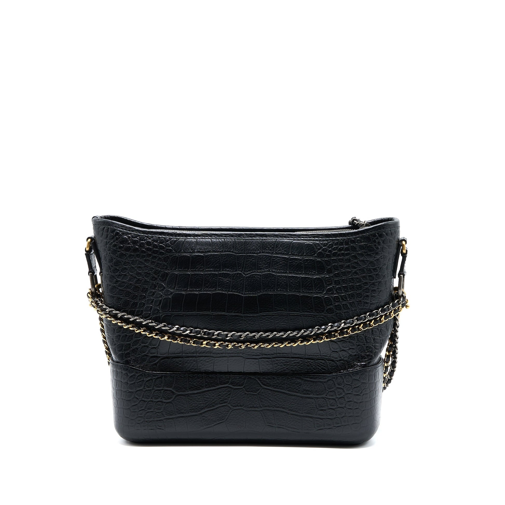 Chanel Gabrielle Hobo Croc Embossed Calfskin Logo Multicolour Black Shoulder Bag