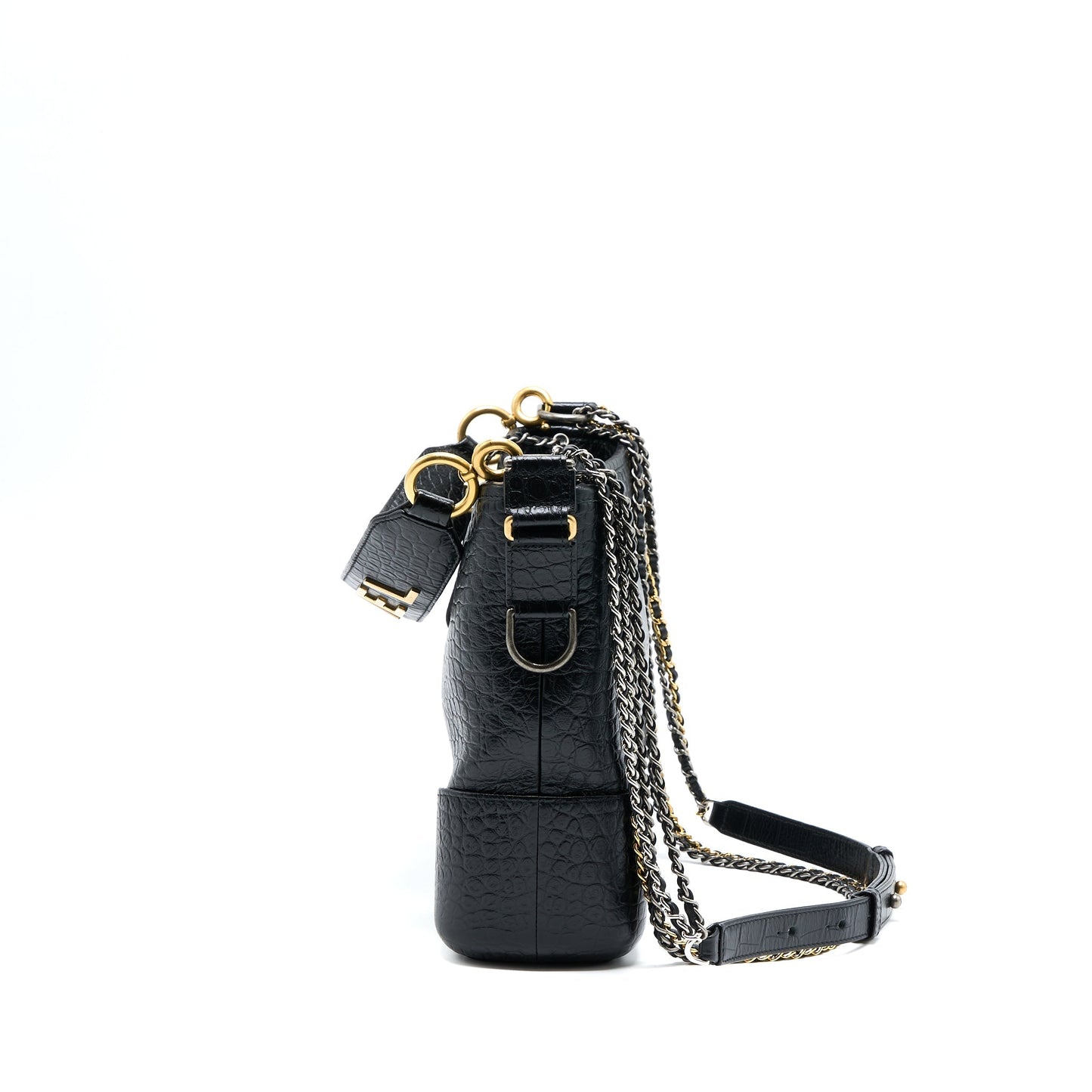 Chanel Gabrielle Hobo Croc Embossed Calfskin Logo Multicolour Black Shoulder Bag
