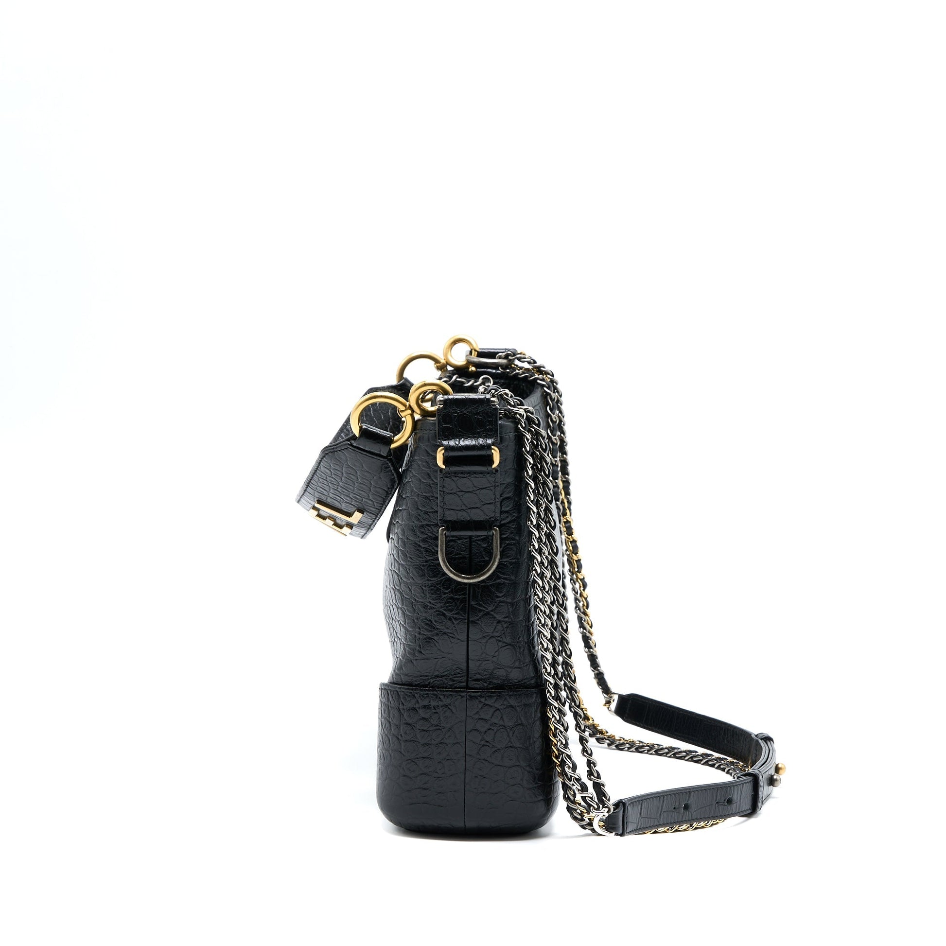 Chanel Gabrielle Hobo Croc Embossed Calfskin Logo Multicolour Black Shoulder Bag