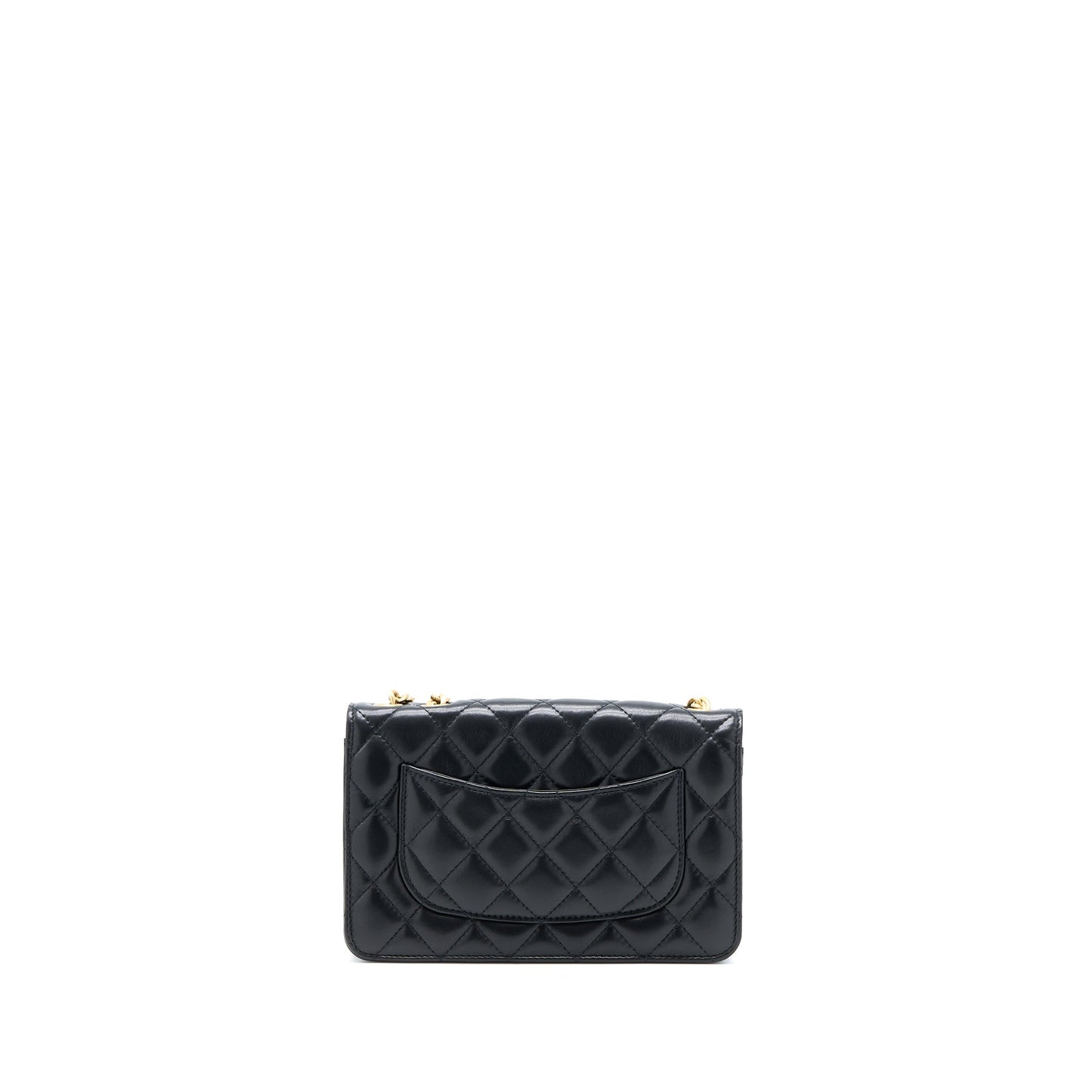 Chanel 22K Pillar On Lambskin Brushed GHW Black Gold Wallet Case