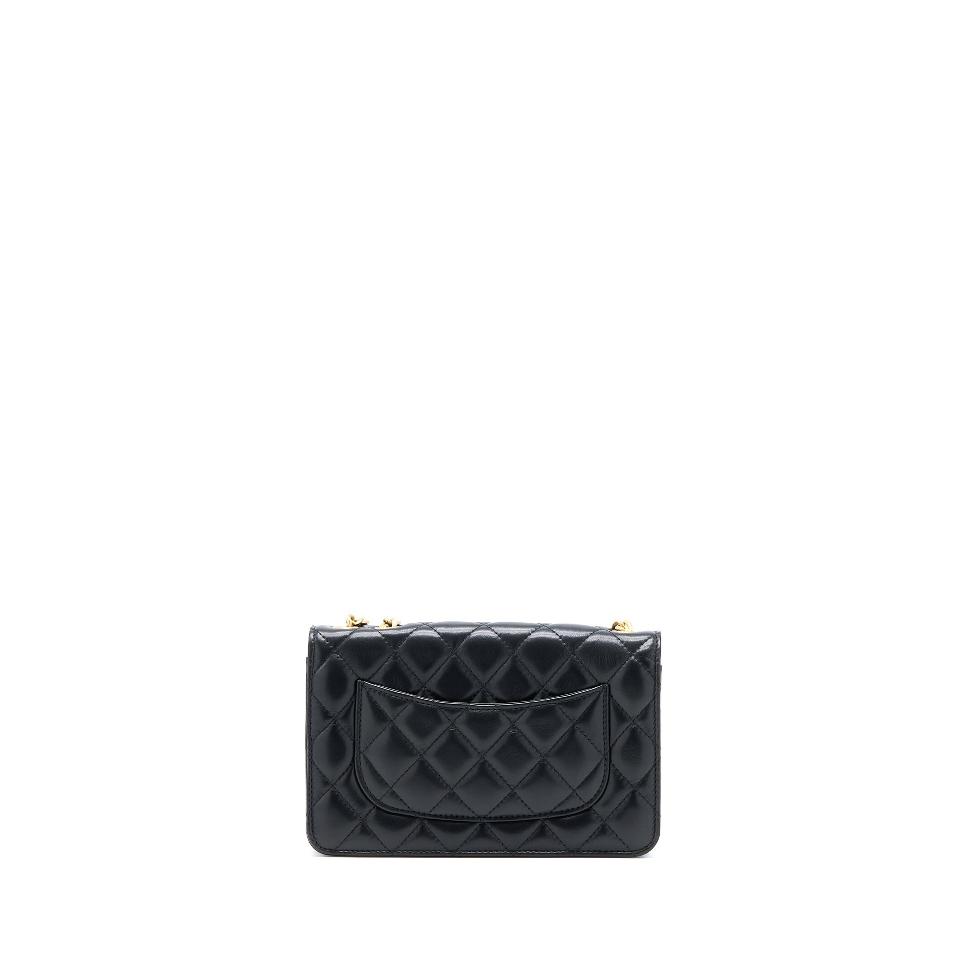Chanel 22K Pillar On Lambskin Brushed GHW Black Gold Wallet Case