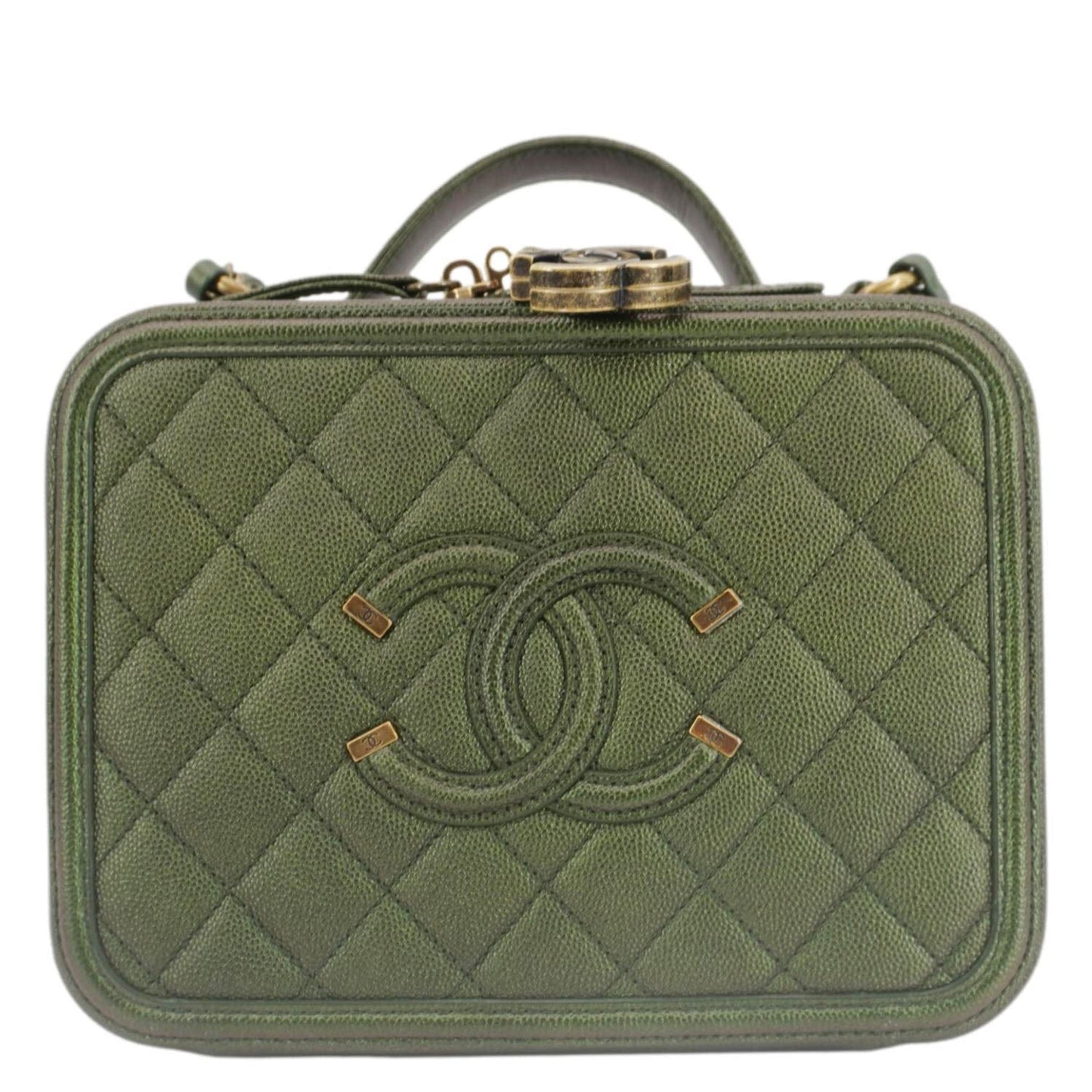 Chanel Vanity Filigree CC Iridescent Quilted Leather Green Travel Bag