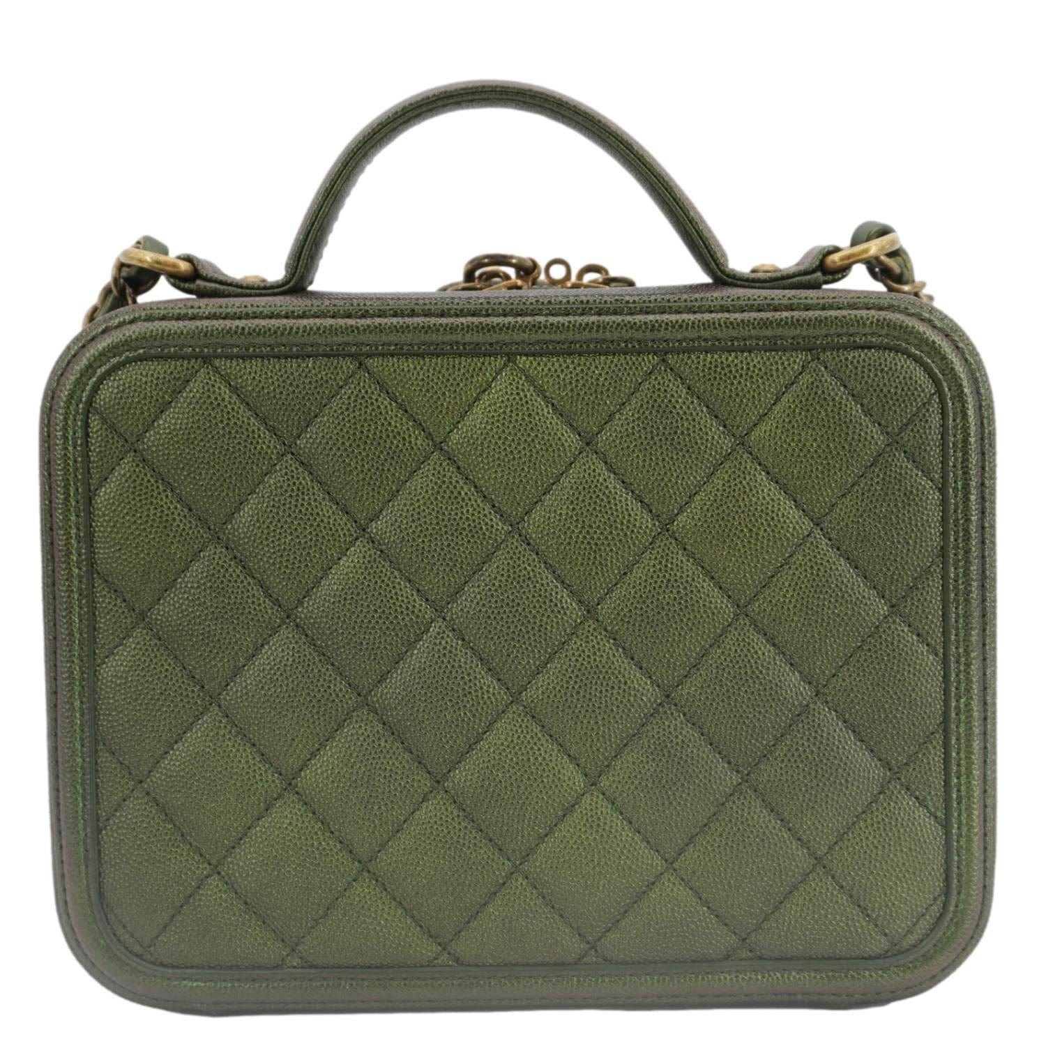 Chanel Vanity Filigree CC Iridescent Quilted Leather Green Travel Bag