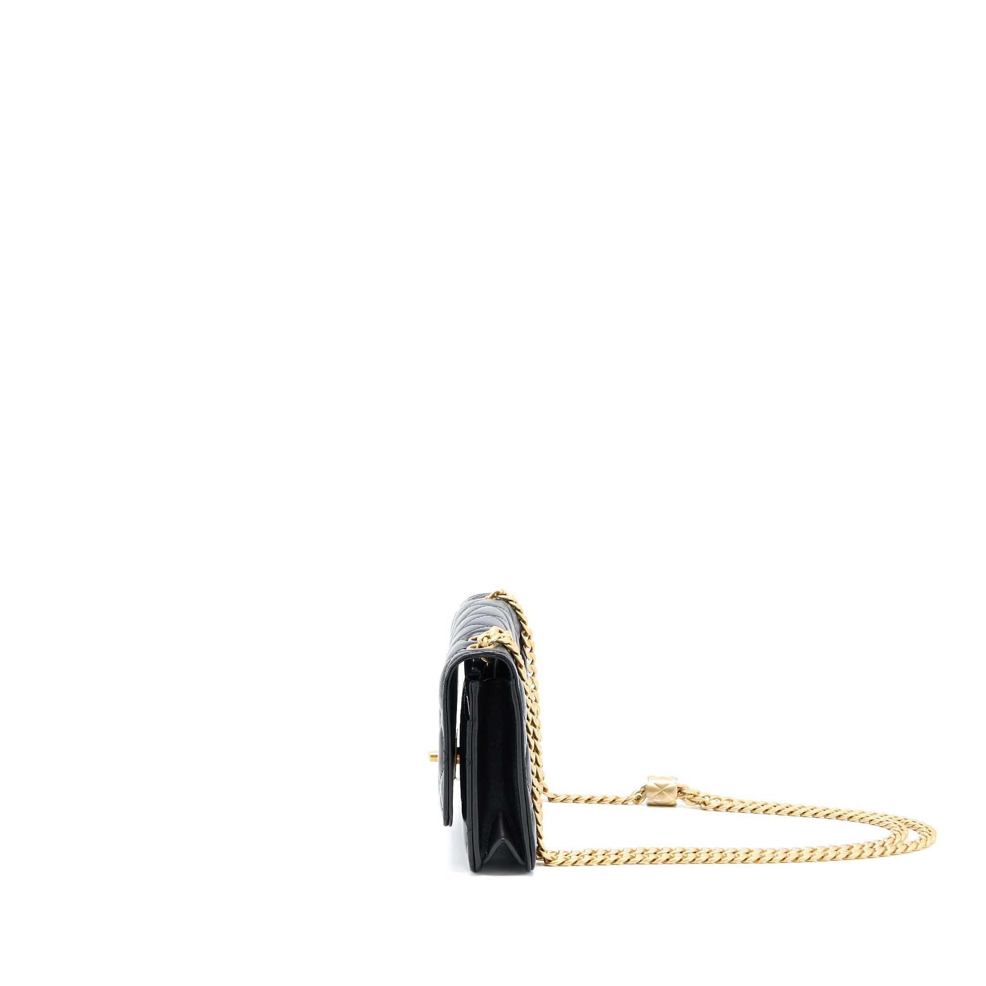 Chanel 22K Pillar On Lambskin Brushed GHW Black Gold Wallet Case