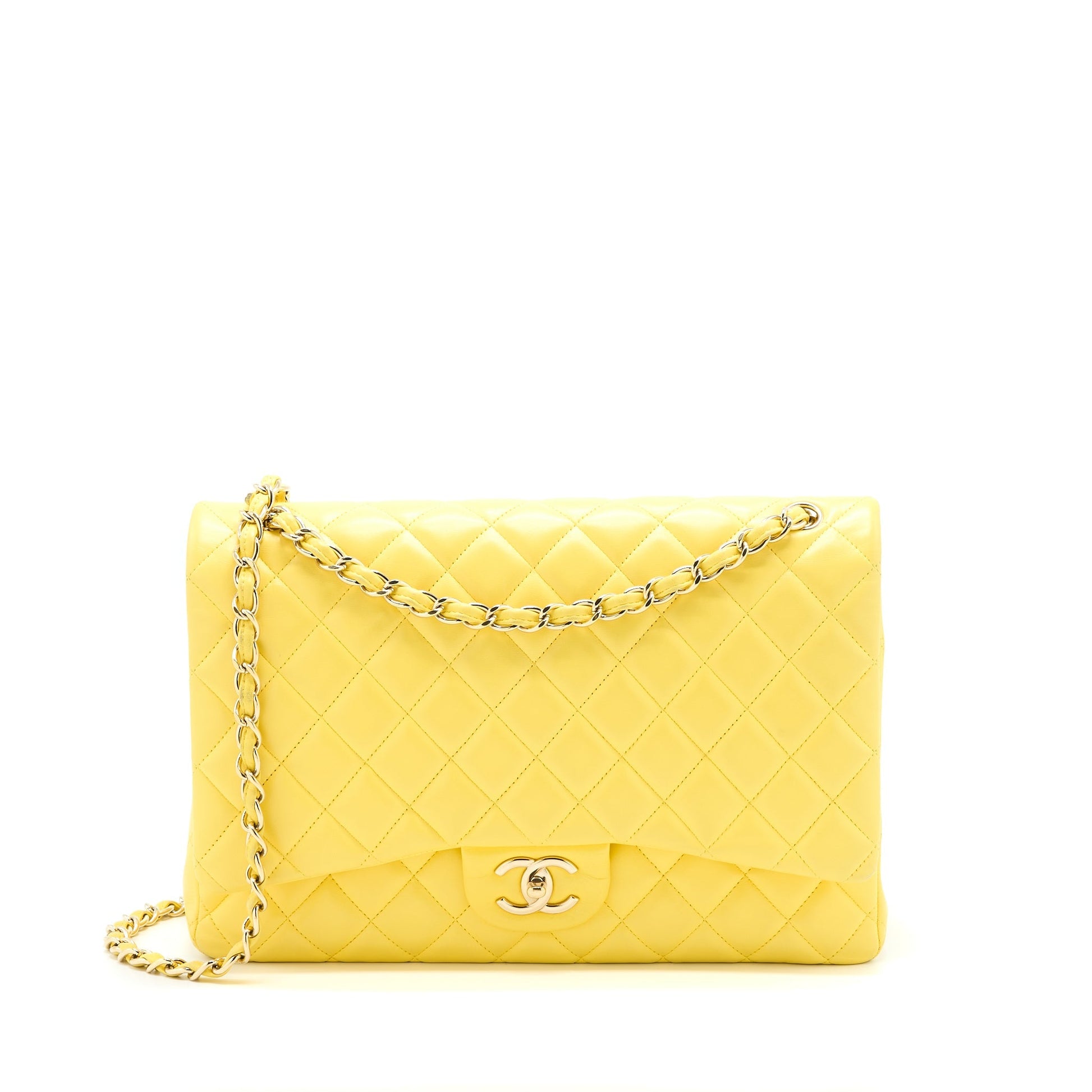 Chanel Maxi Classic Double Flap Lambskin Yellow Shoulder Bag