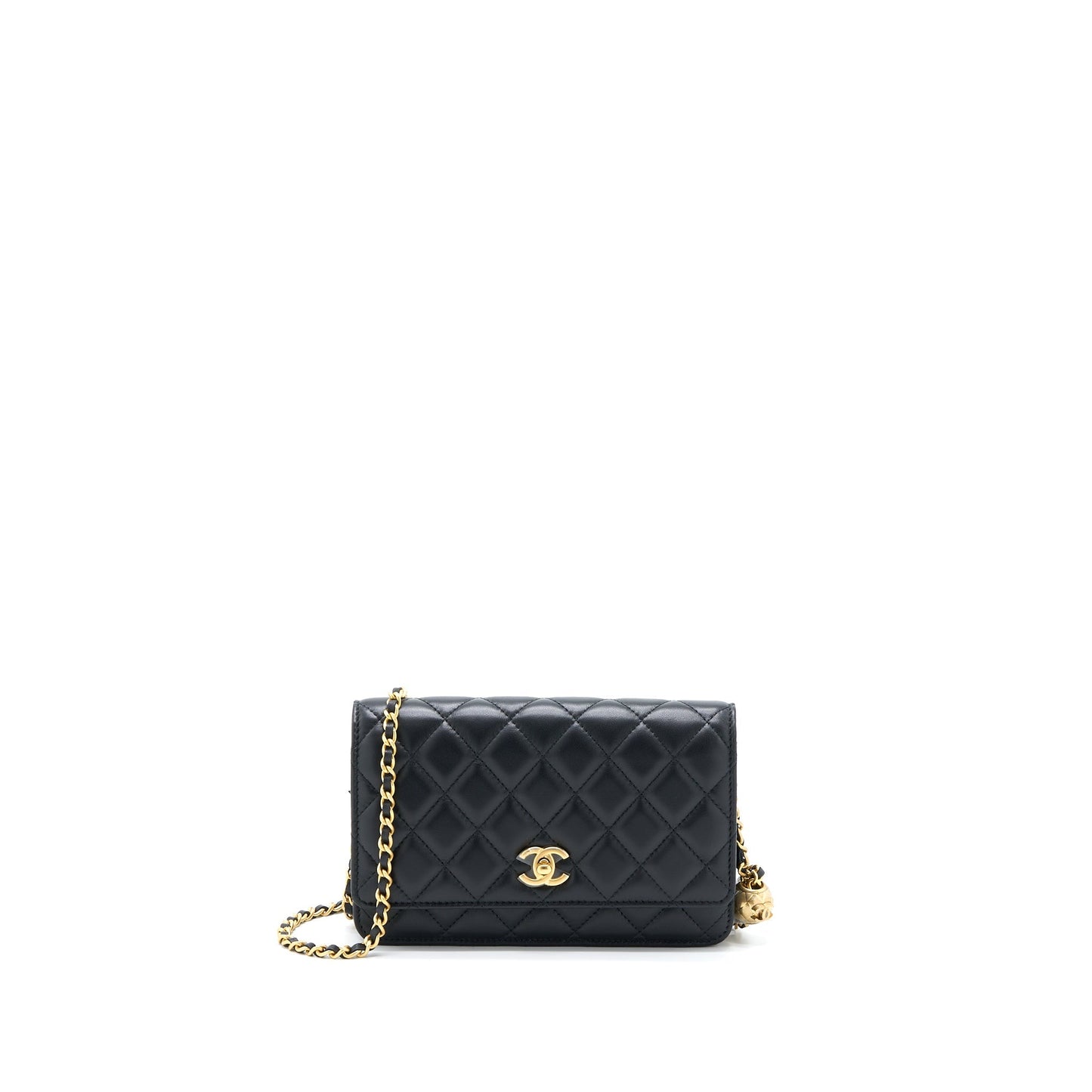 Chanel Pearl Crush On Lambskin Brushed GHW Black Wallet Case