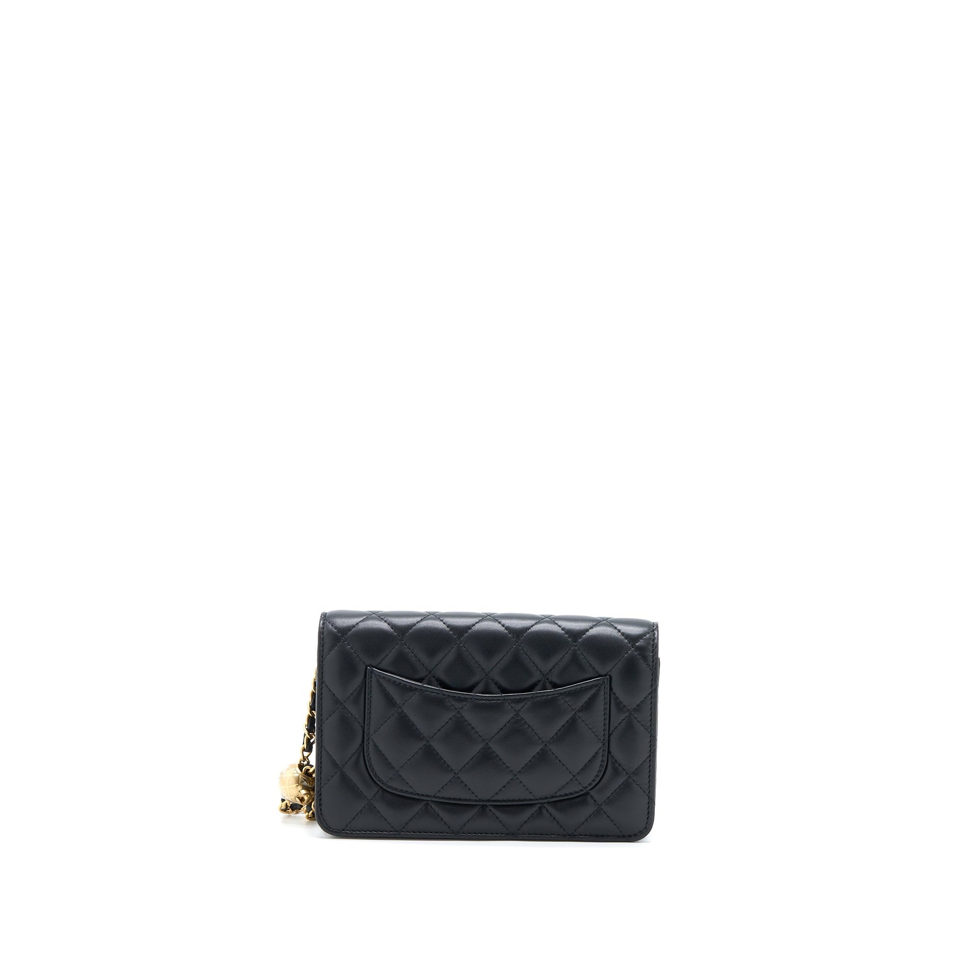 Chanel Pearl Crush On Lambskin Brushed GHW Black Wallet Case