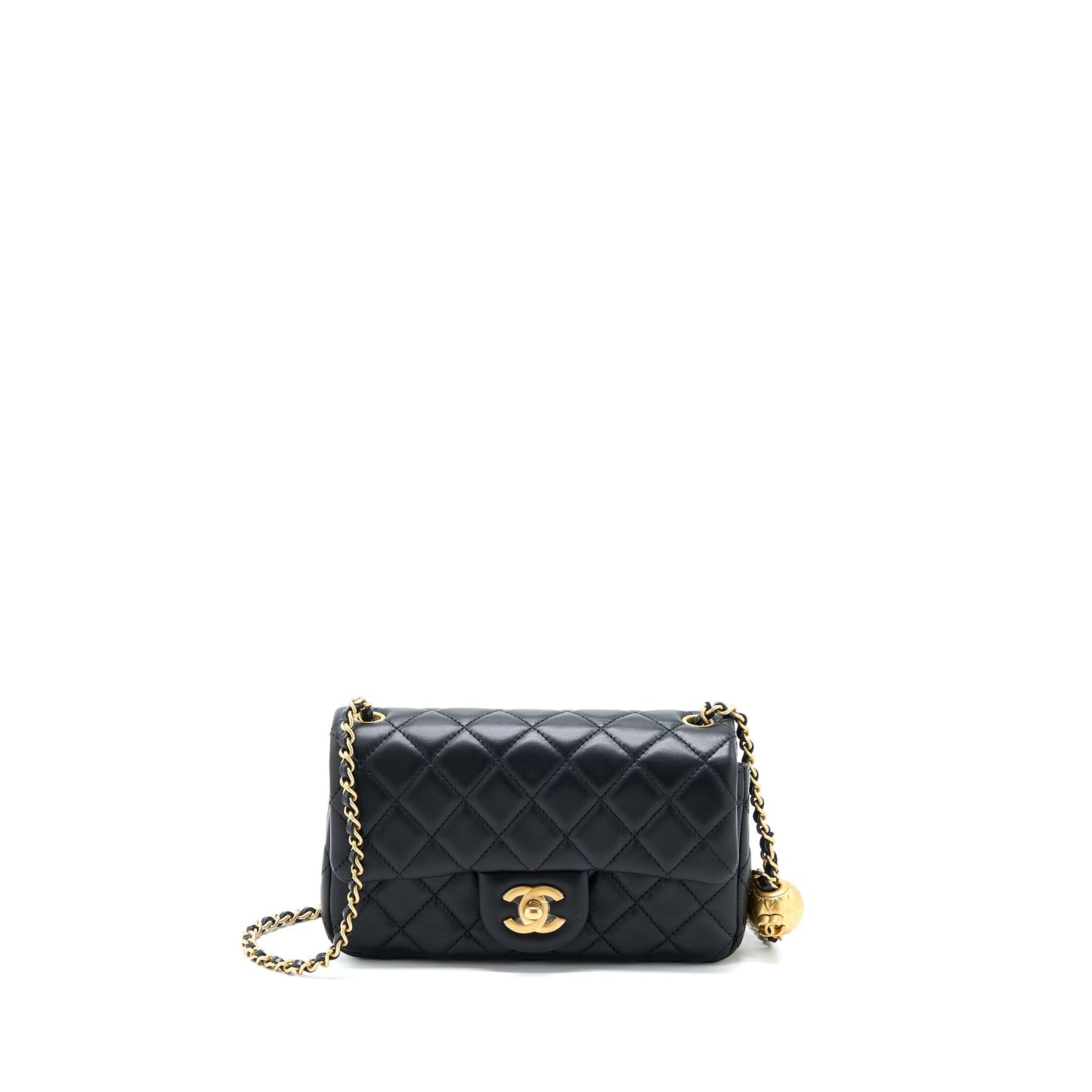 Chanel Pearl Crush Rectangular Flap Lambskin GHW Black Shoulder Bag Ghw 1