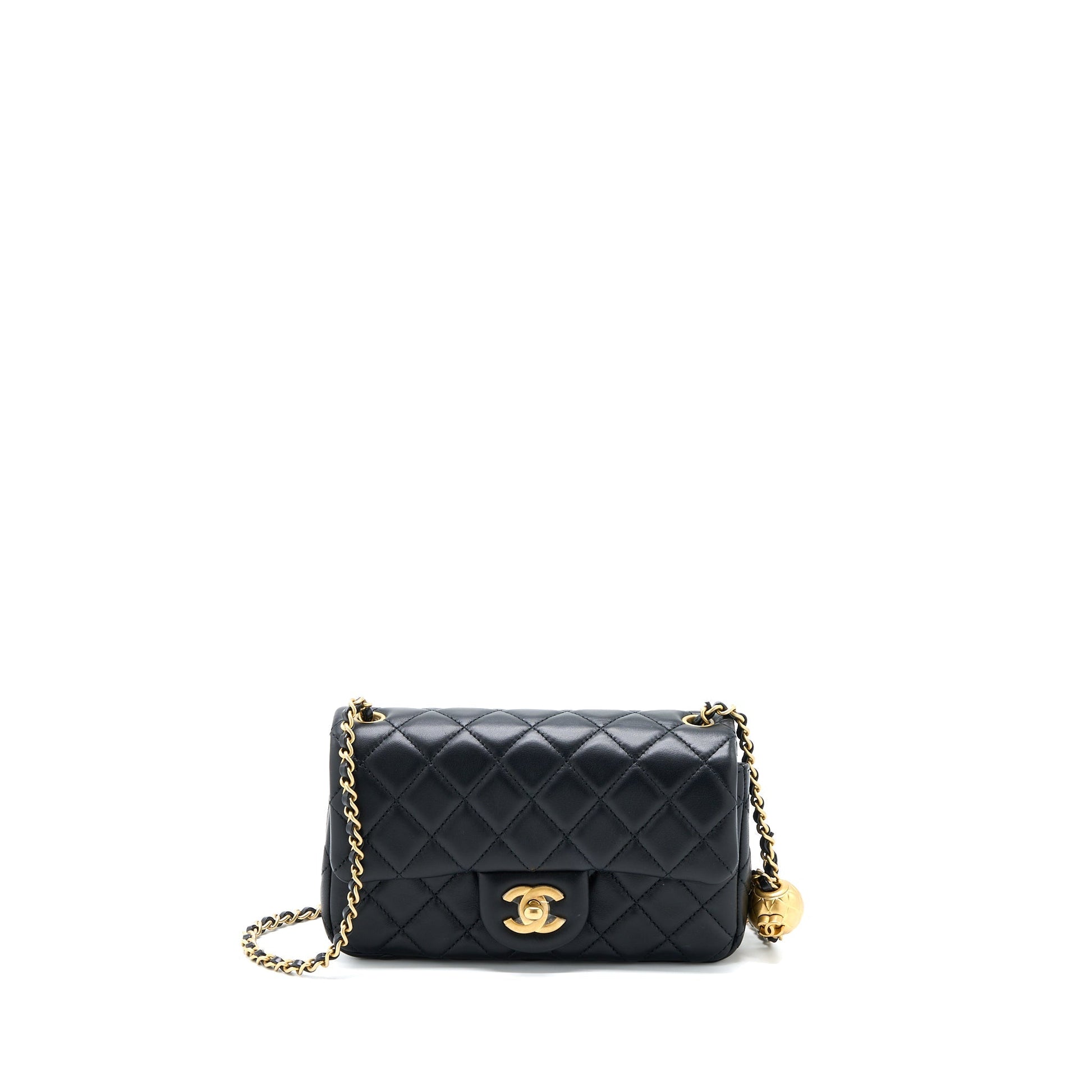 Chanel Pearl Crush Rectangular Flap Lambskin GHW Black Shoulder Bag Ghw 1