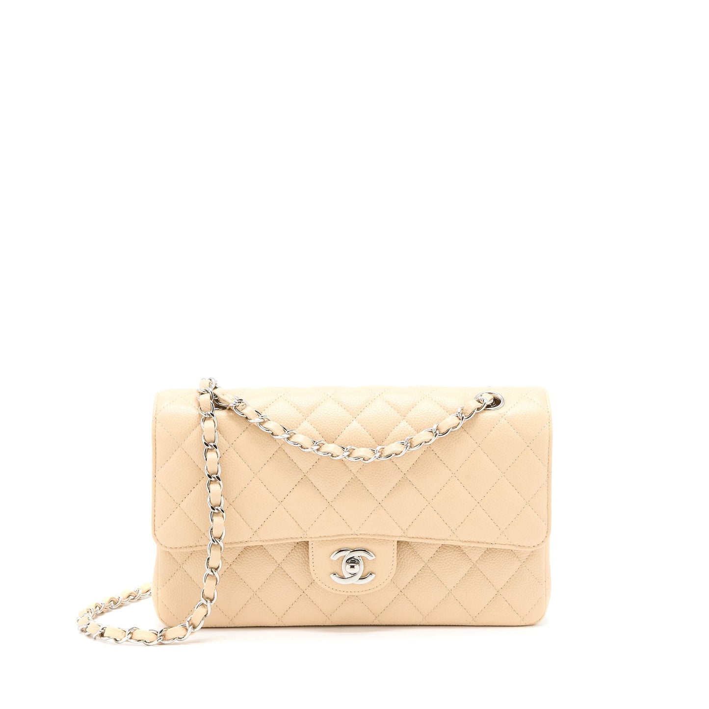 Chanel Classic Double Flap Caviar Light SHW Beige Shoulder Bag
