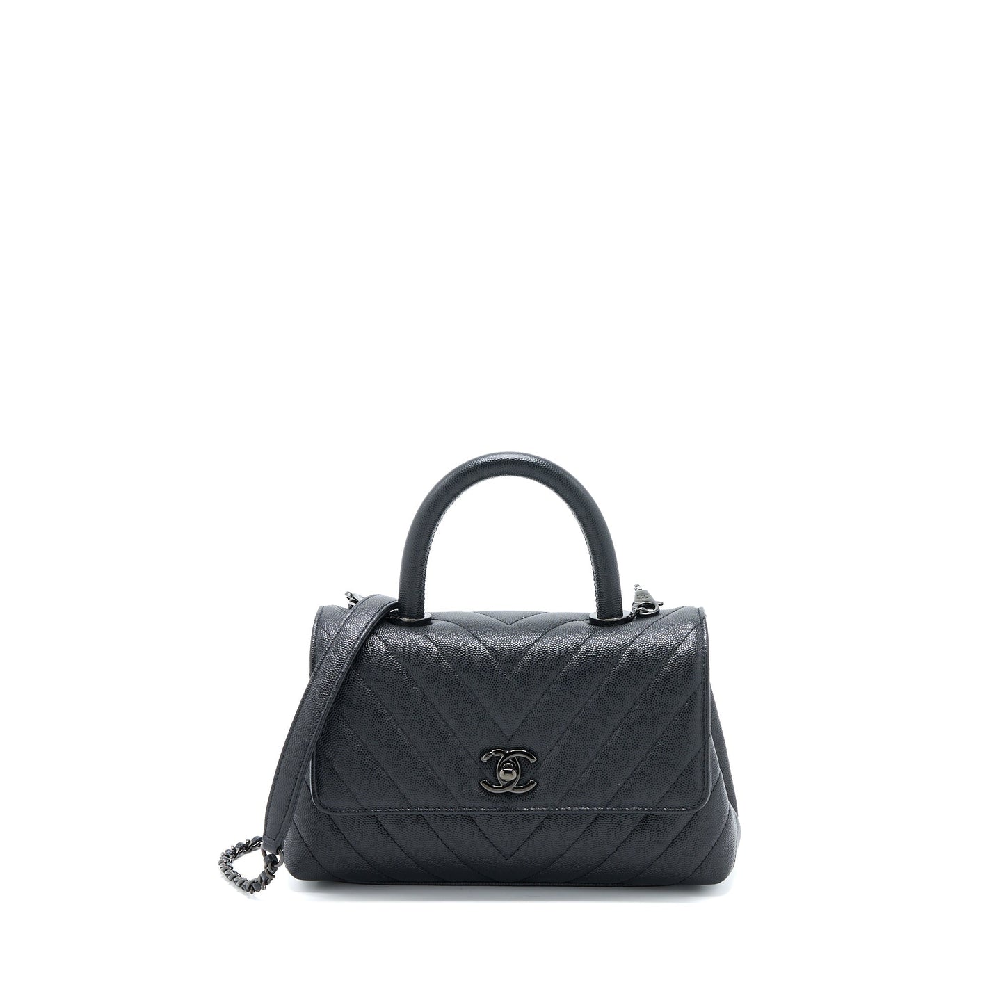 Chanel Coco Handle Chevron Caviar So Hardware Black Small Handbag