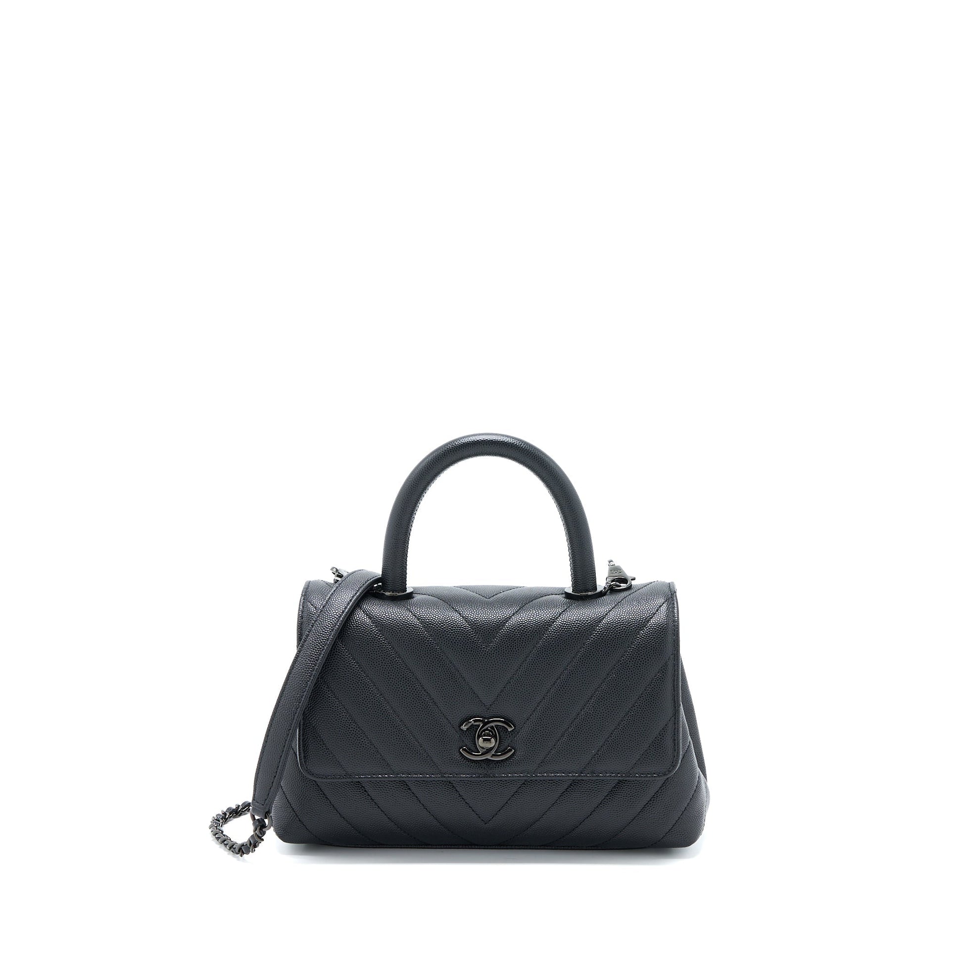 Chanel Coco Handle Chevron Caviar So Hardware Black Small Handbag